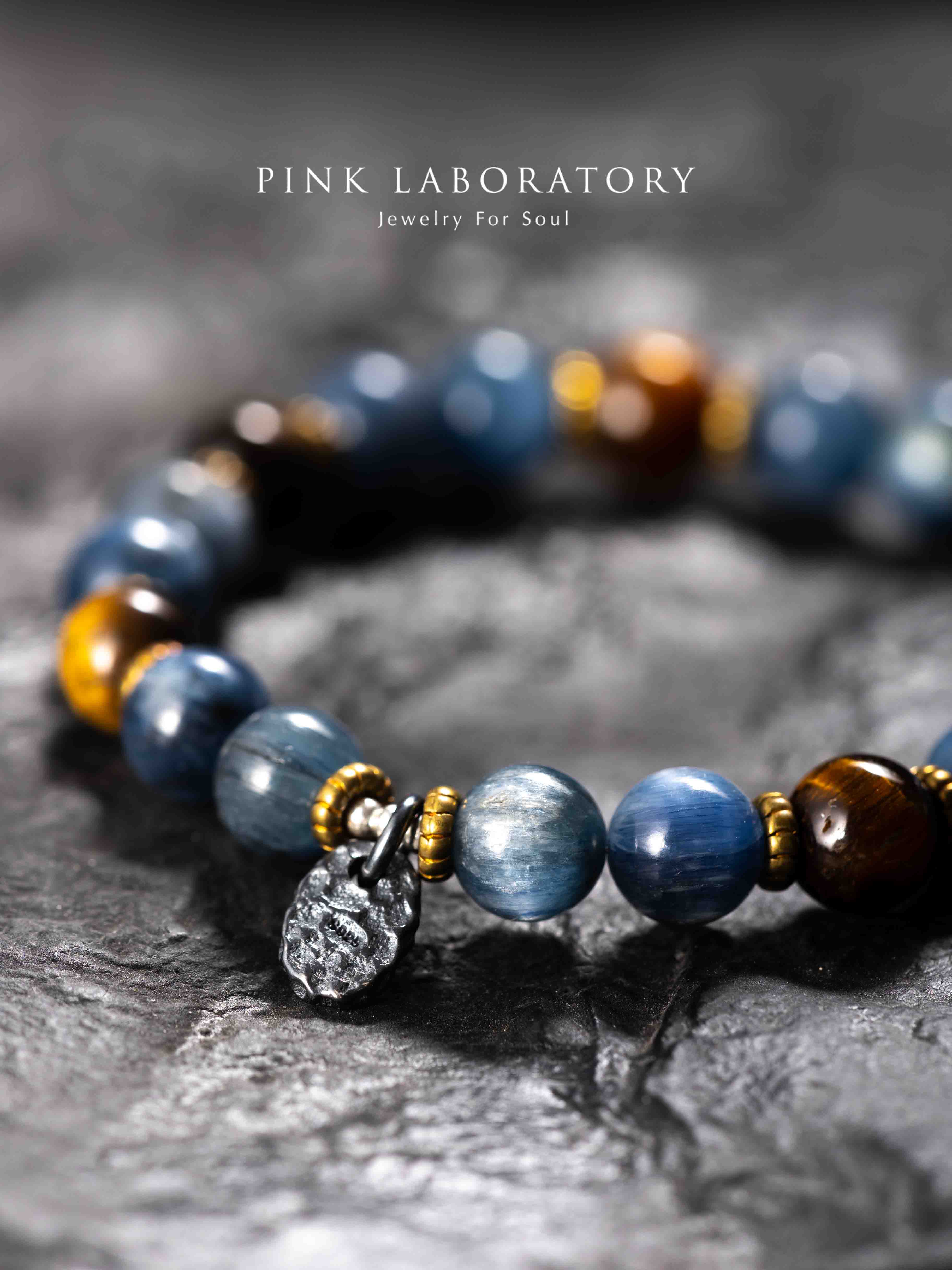 藍晶石虎眼石純銀黃銅手鍊