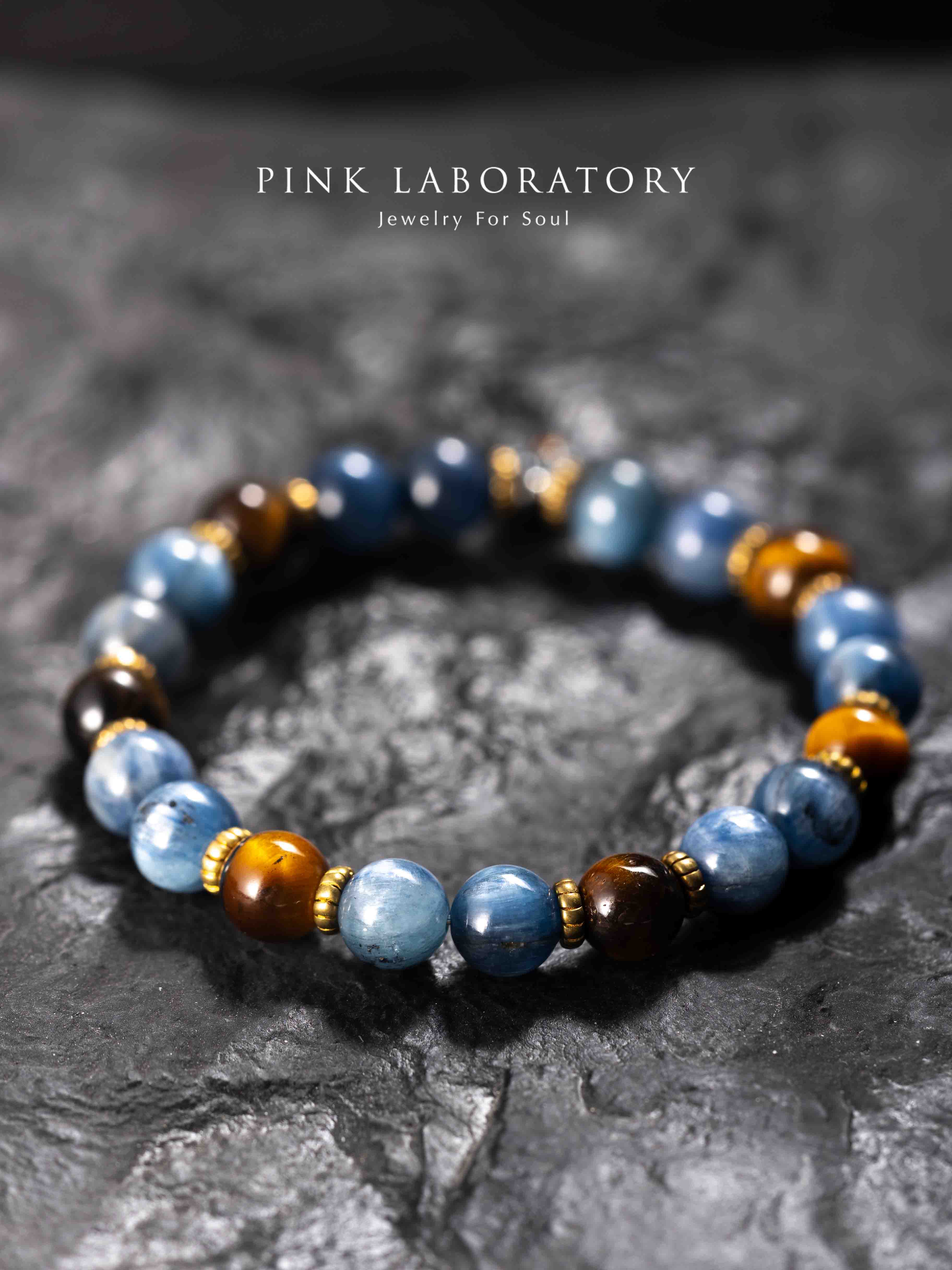 藍晶石虎眼石純銀黃銅手鍊