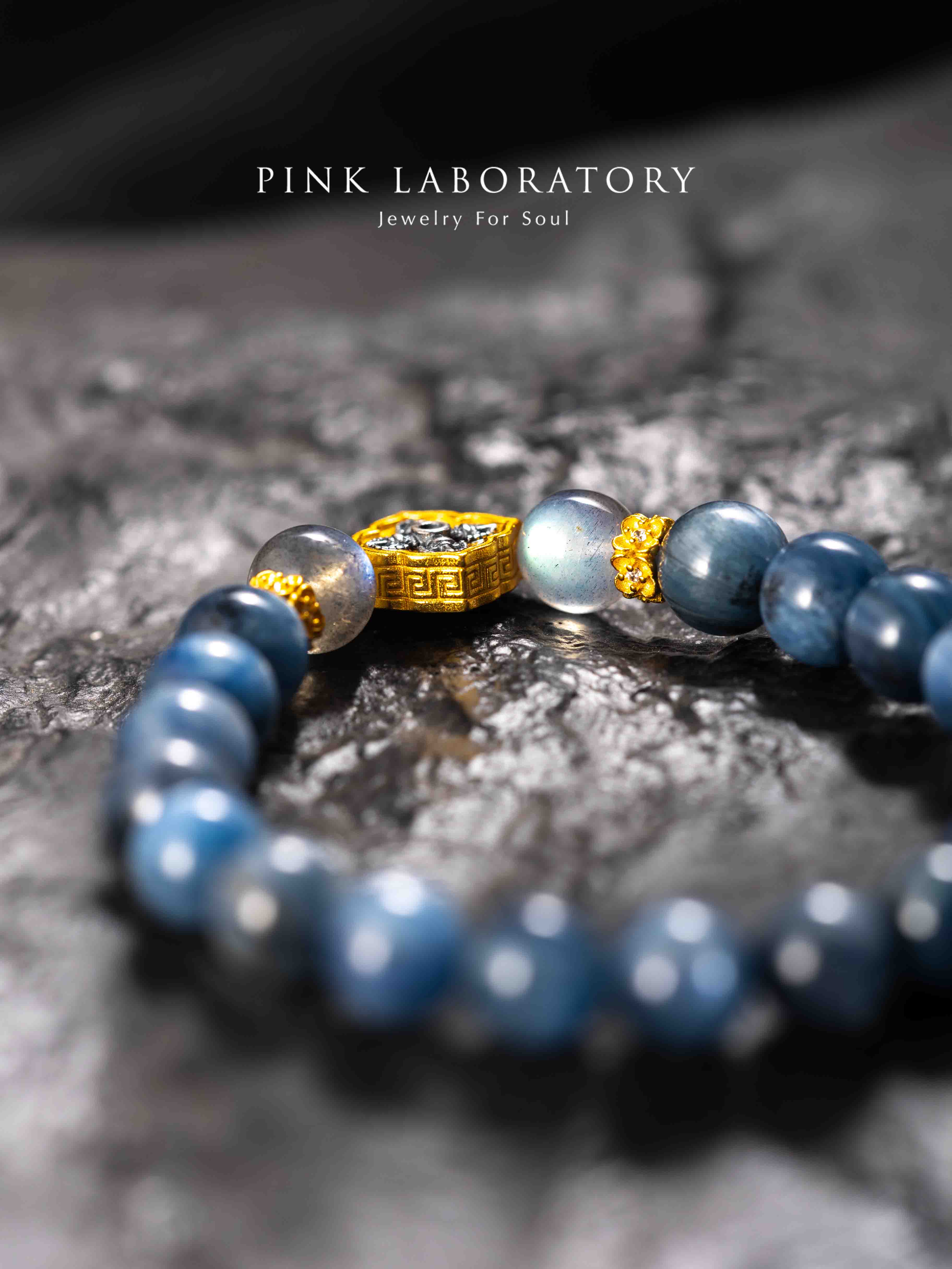 藍晶石拉長石十字金剛杵925純銀手鍊