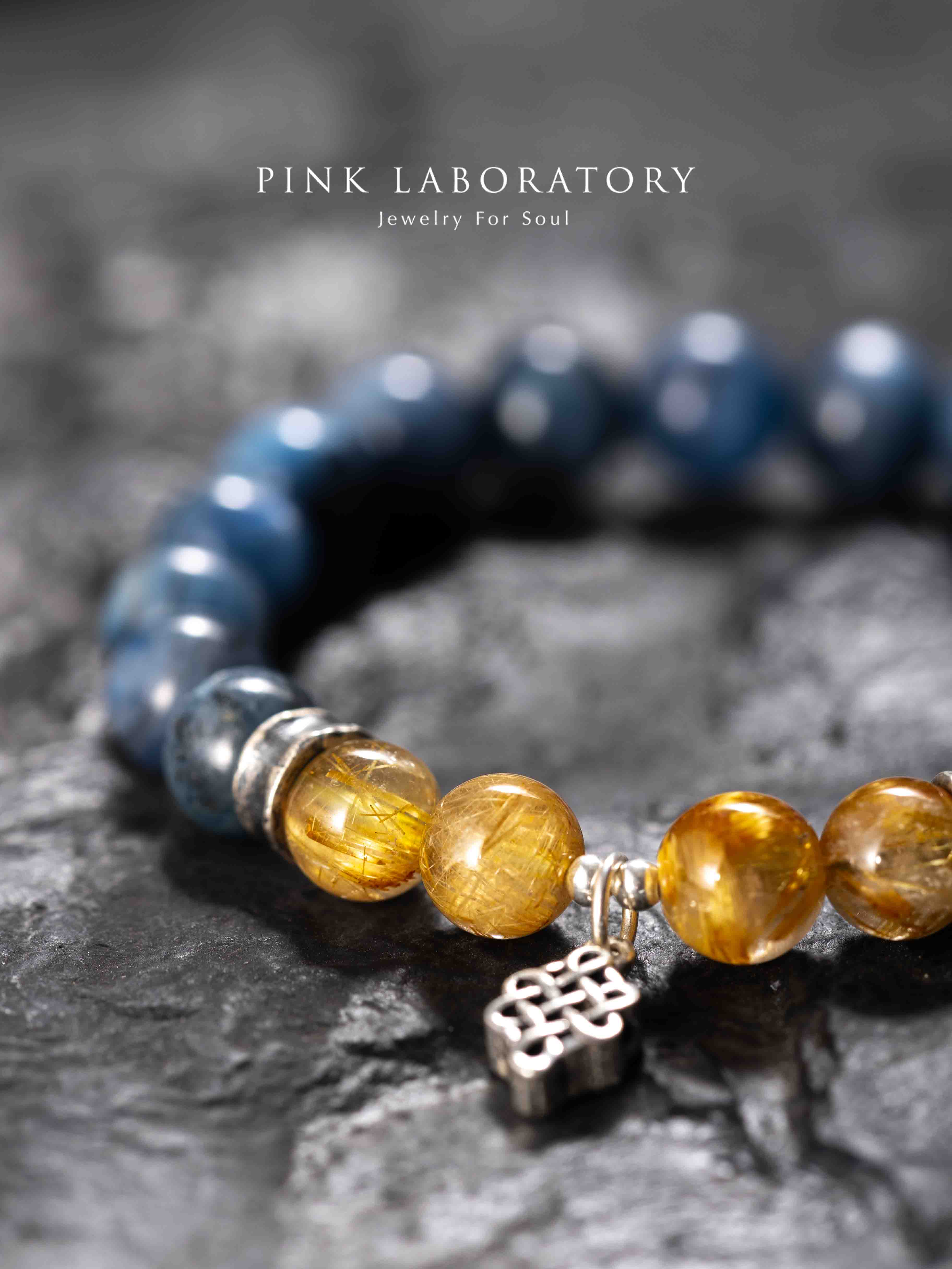 藍晶石金鈦晶如意結925純銀手鍊