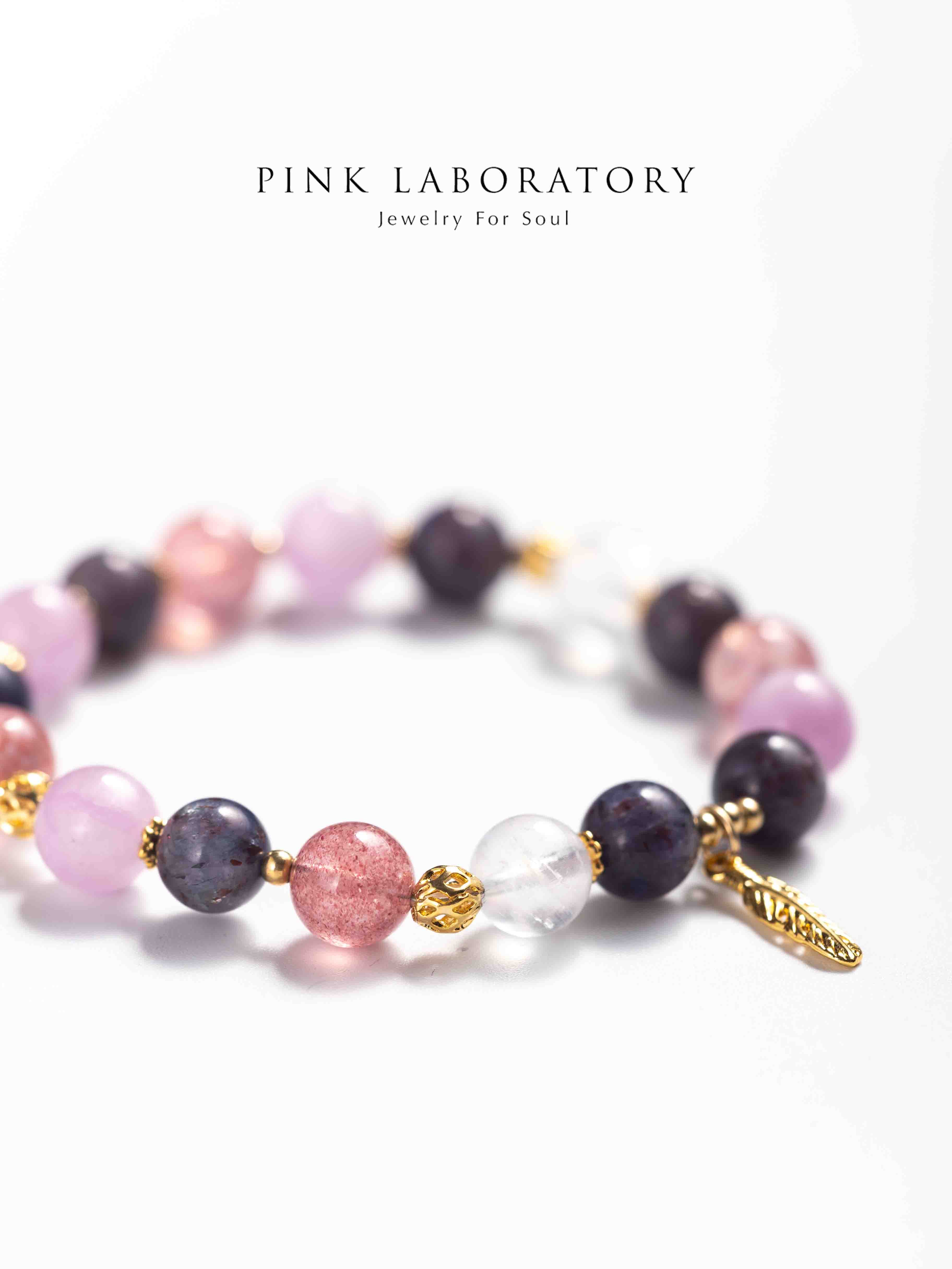 堇青石紫鋰輝草莓晶14K鍍金手鍊