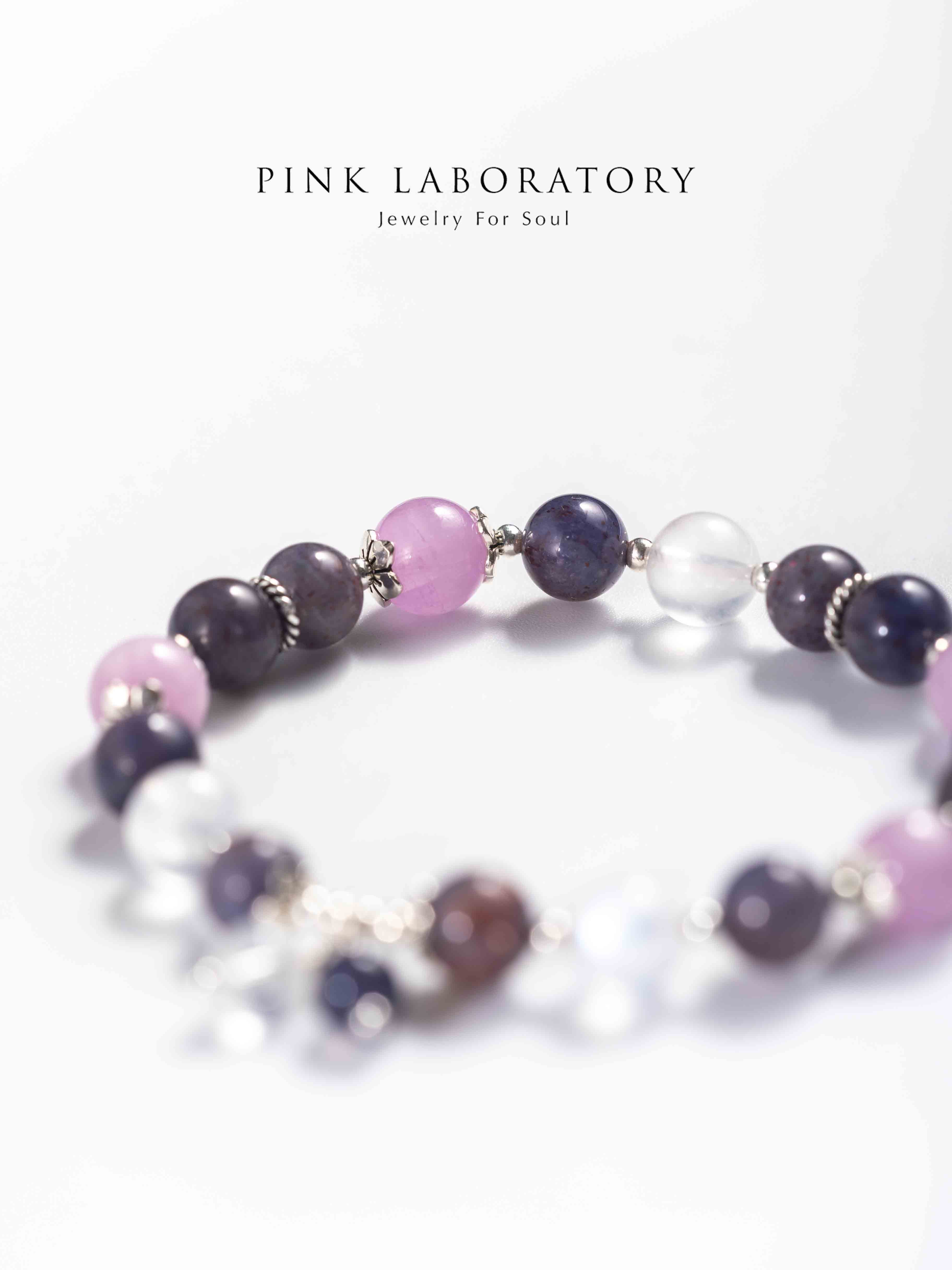 堇青石紫鋰輝月光石925純銀手鍊