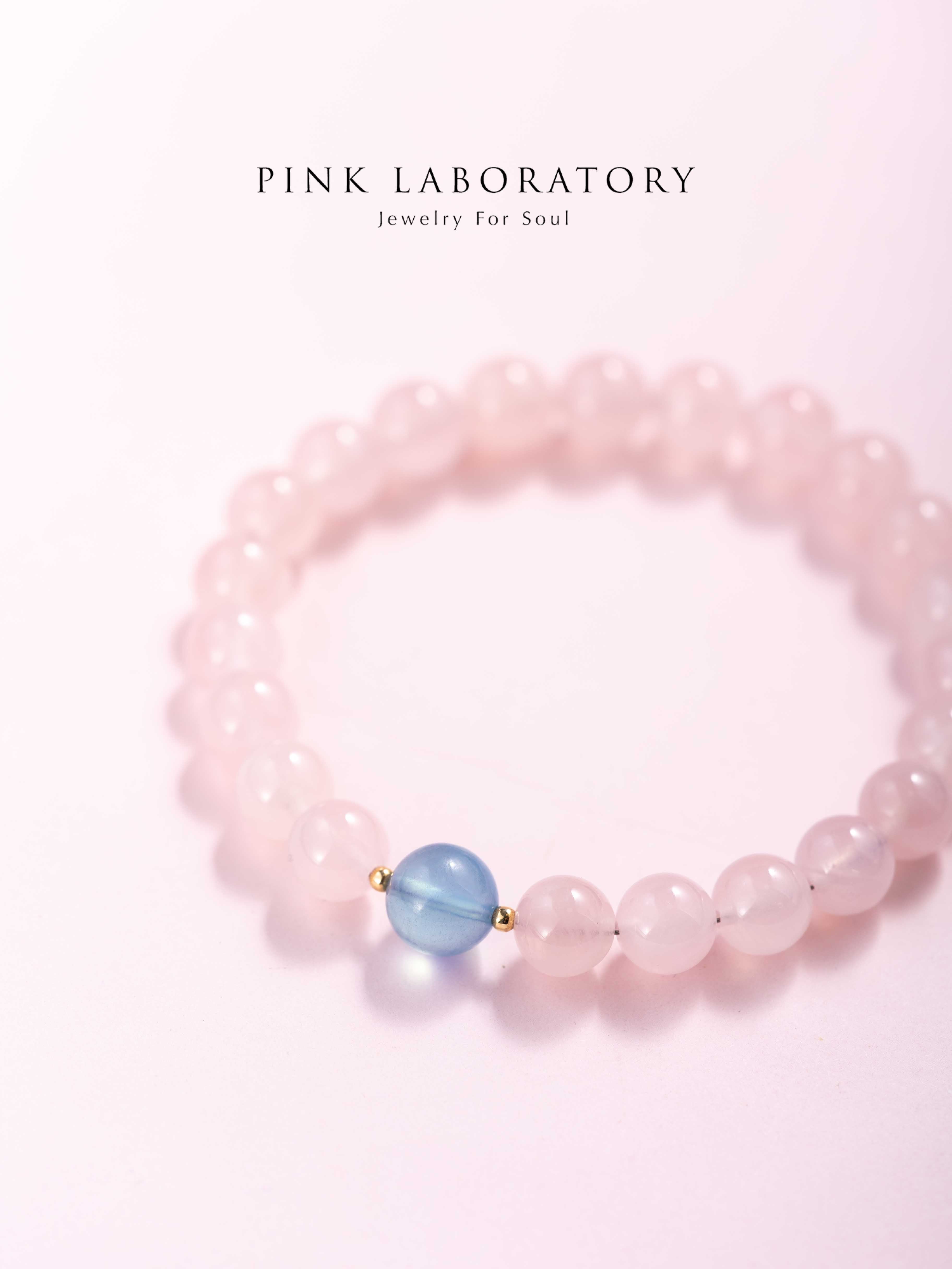 粉水晶海藍寶14K包金手鍊