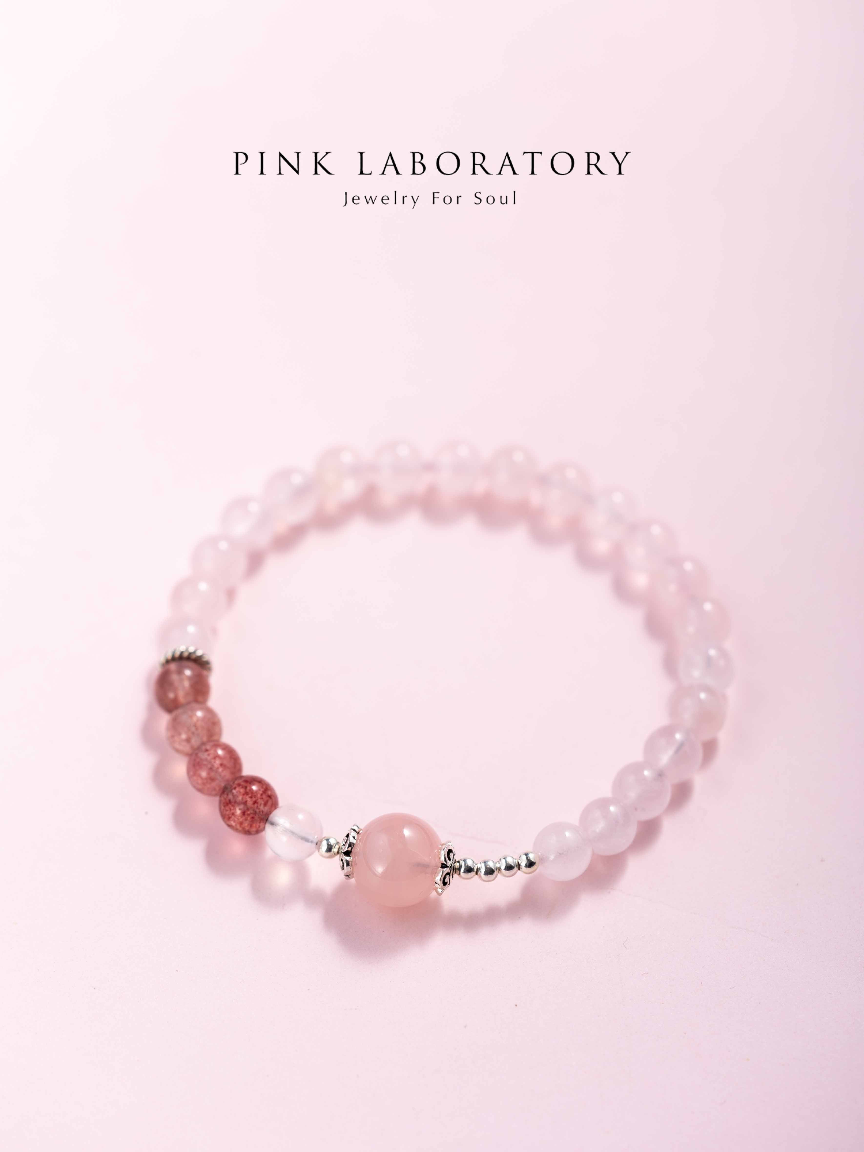 粉水晶草莓晶925純銀手鍊