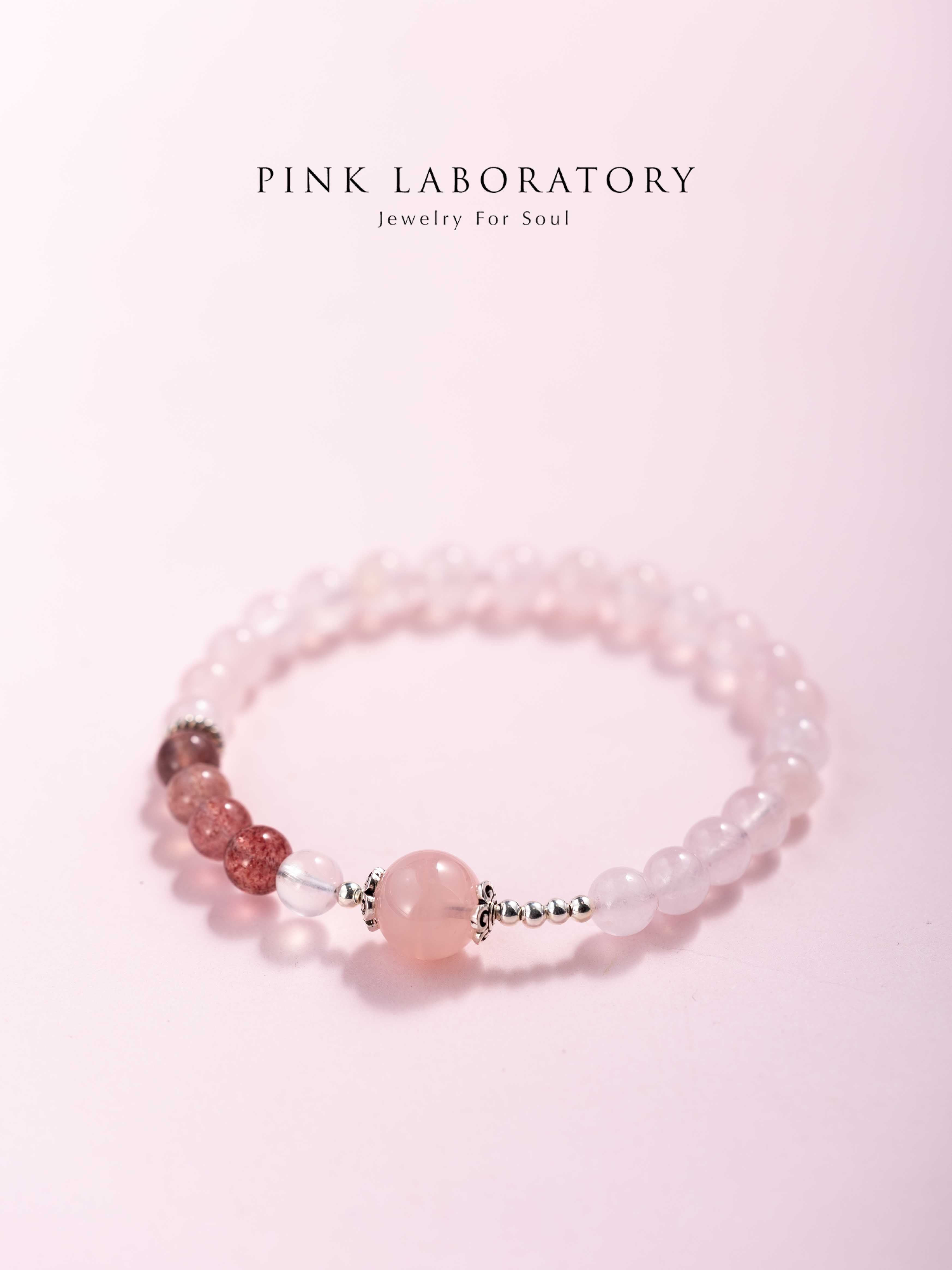 粉水晶草莓晶925純銀手鍊