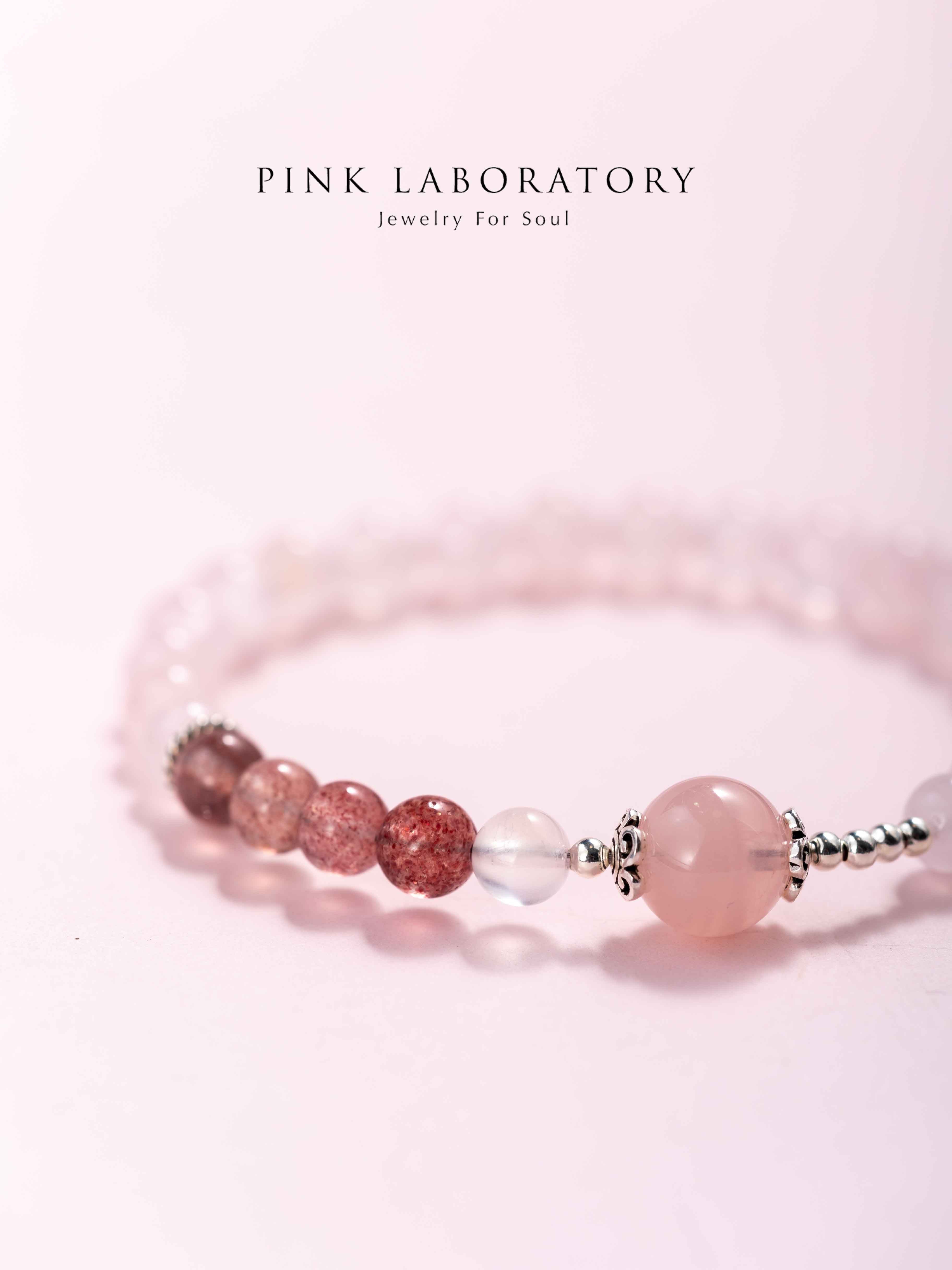 粉水晶草莓晶925純銀手鍊