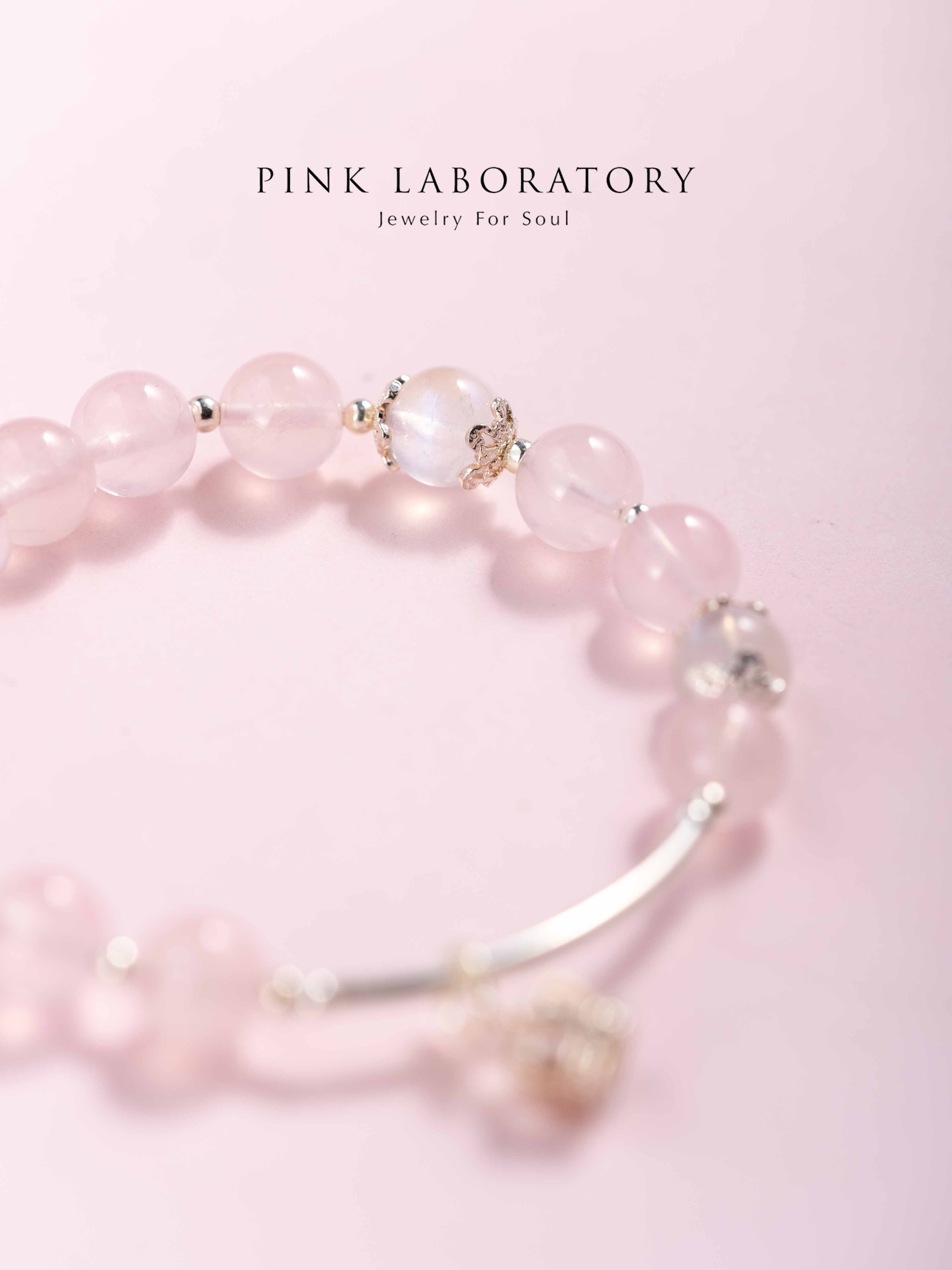 粉水晶月光石拉長石925純銀手鍊