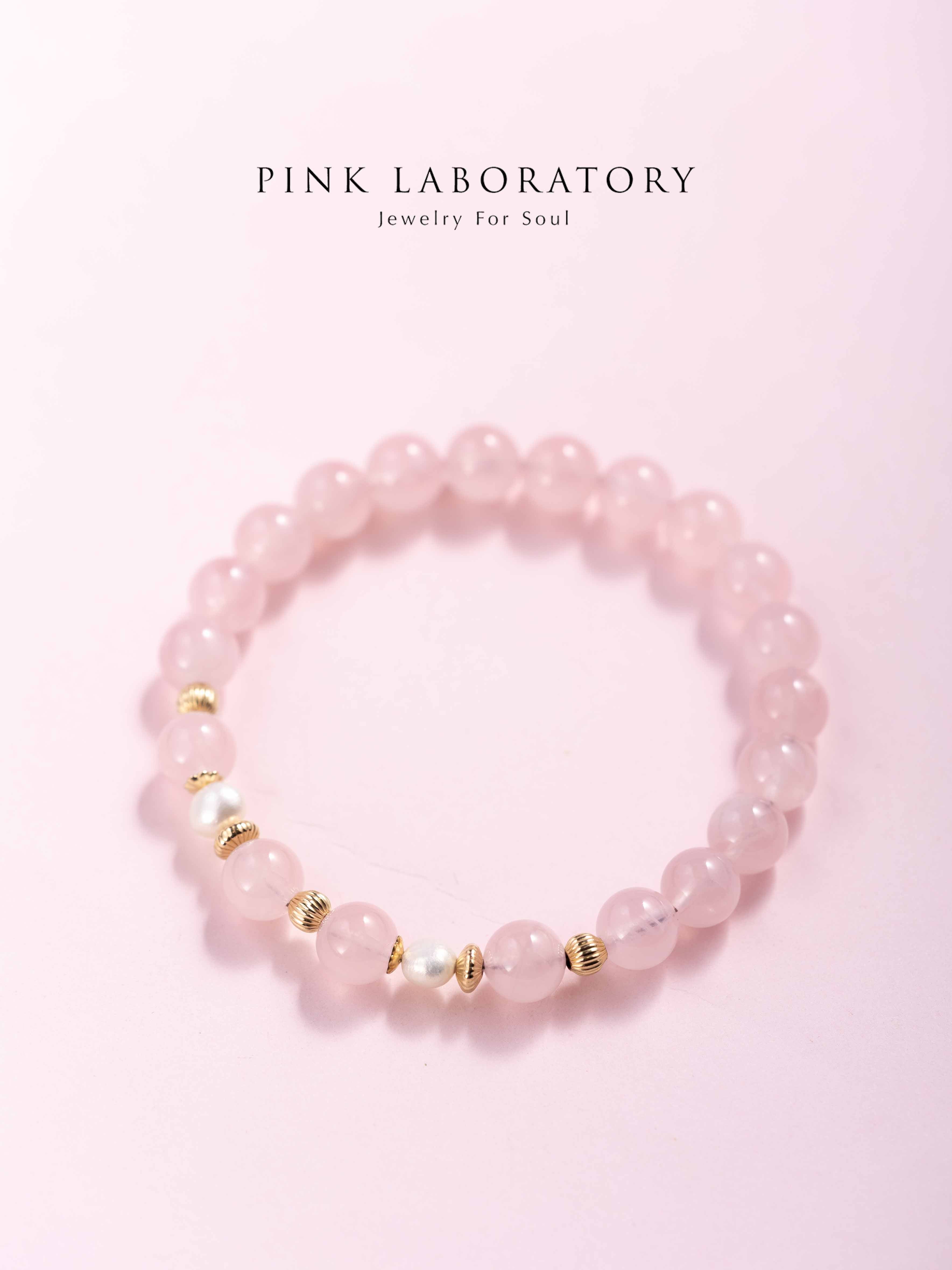 粉水晶珍珠14k包金手鍊