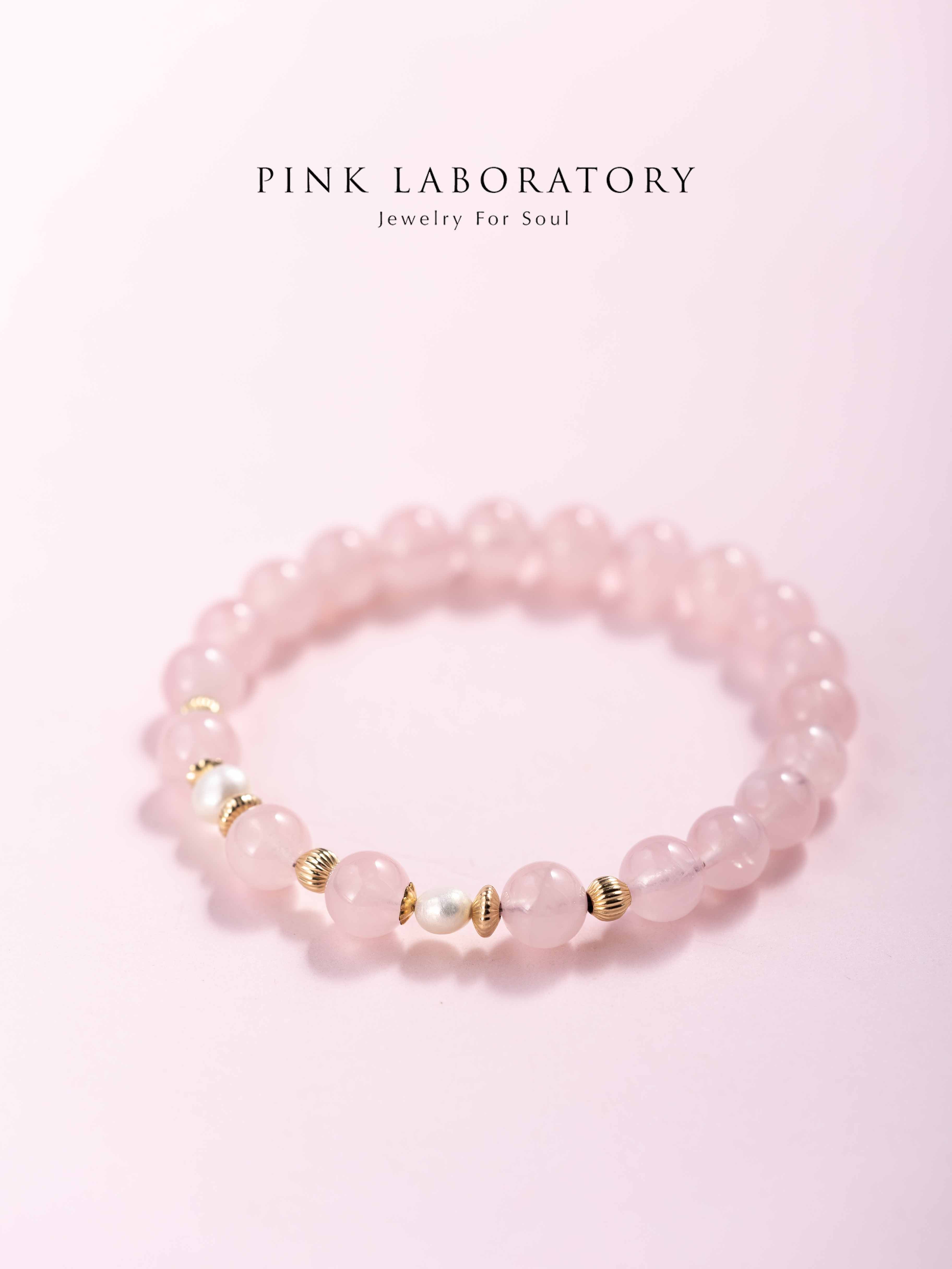 粉水晶珍珠14k包金手鍊