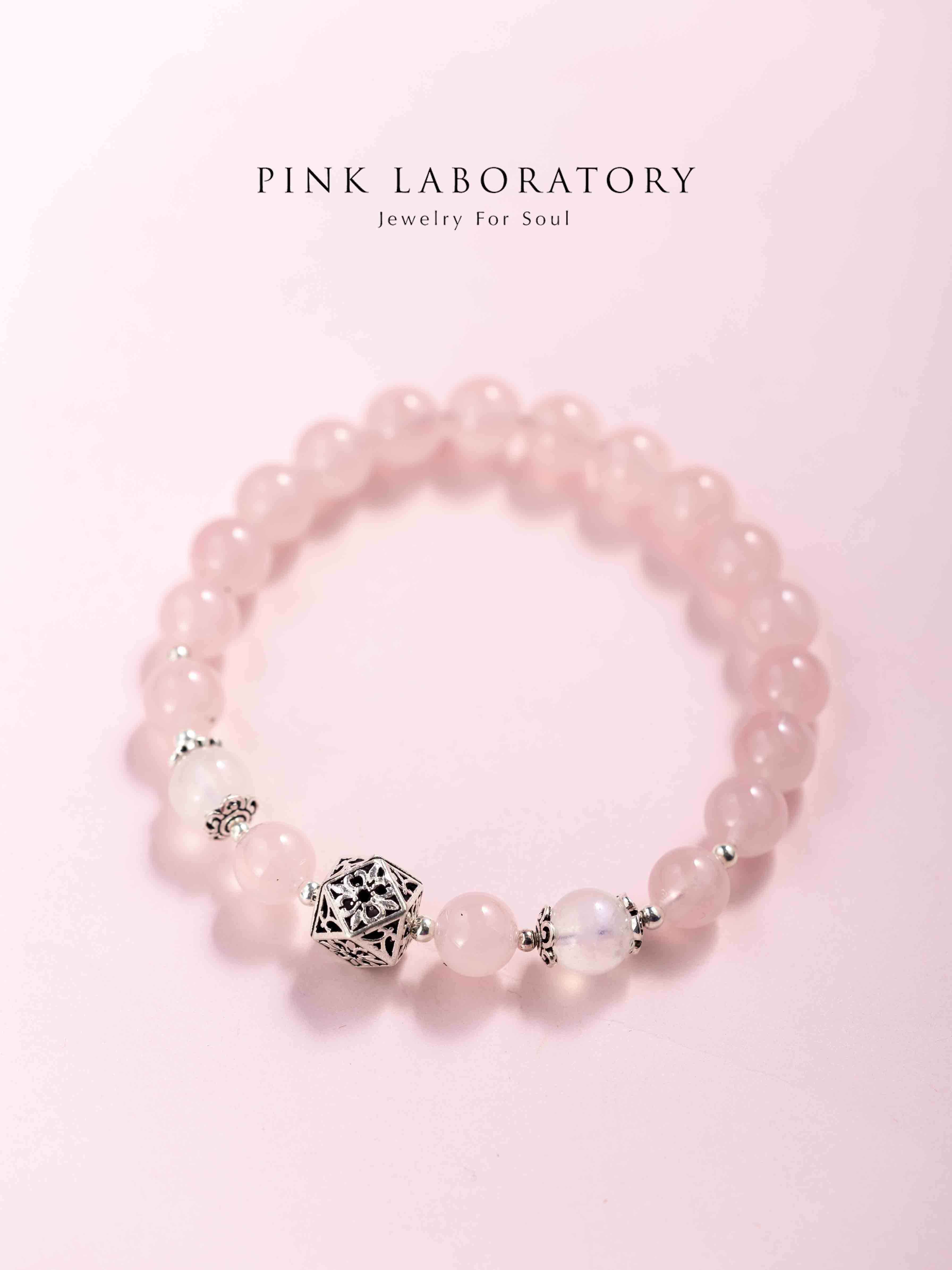 粉水晶月光石925純銀手鍊