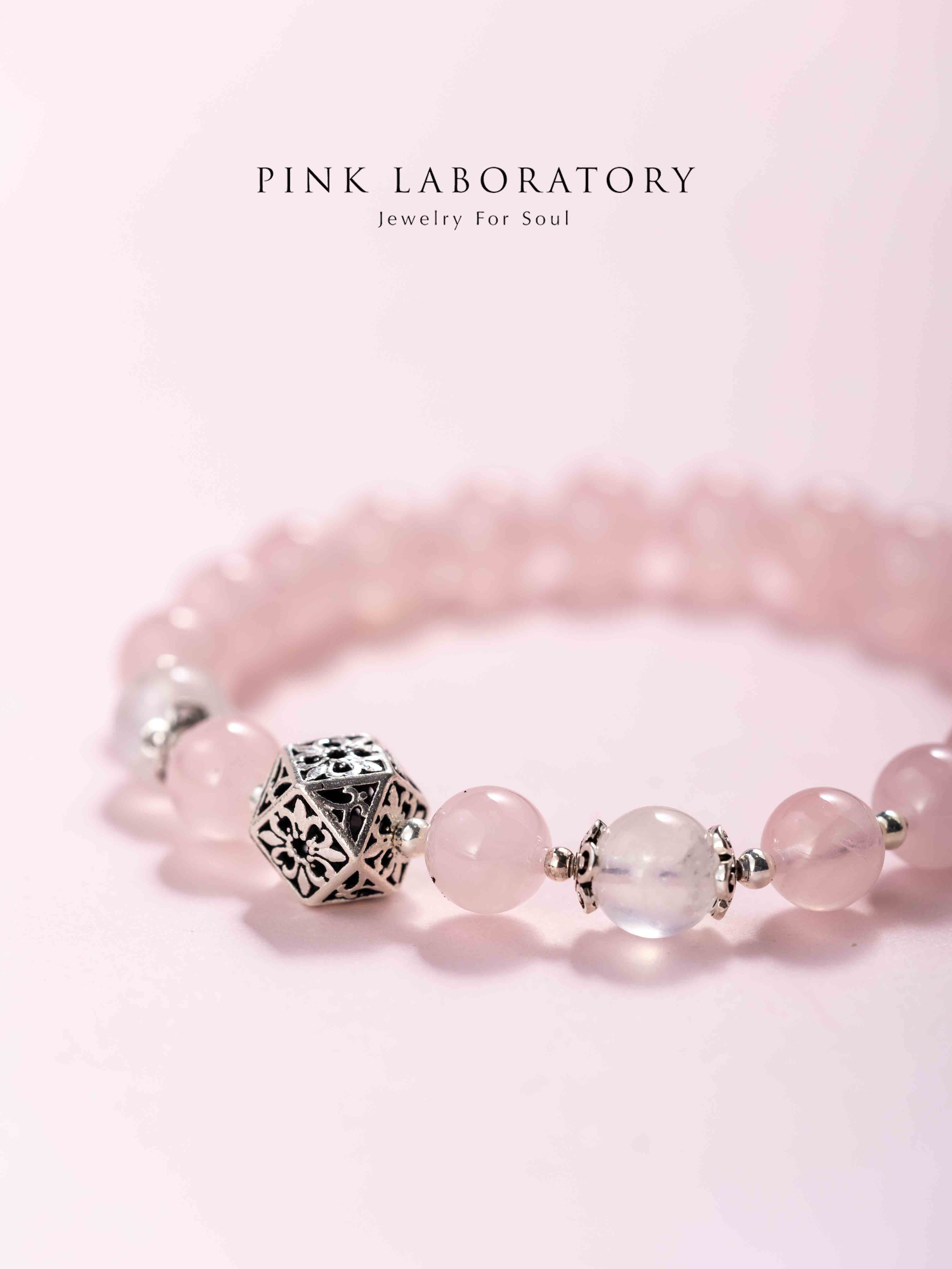 粉水晶月光石925純銀手鍊