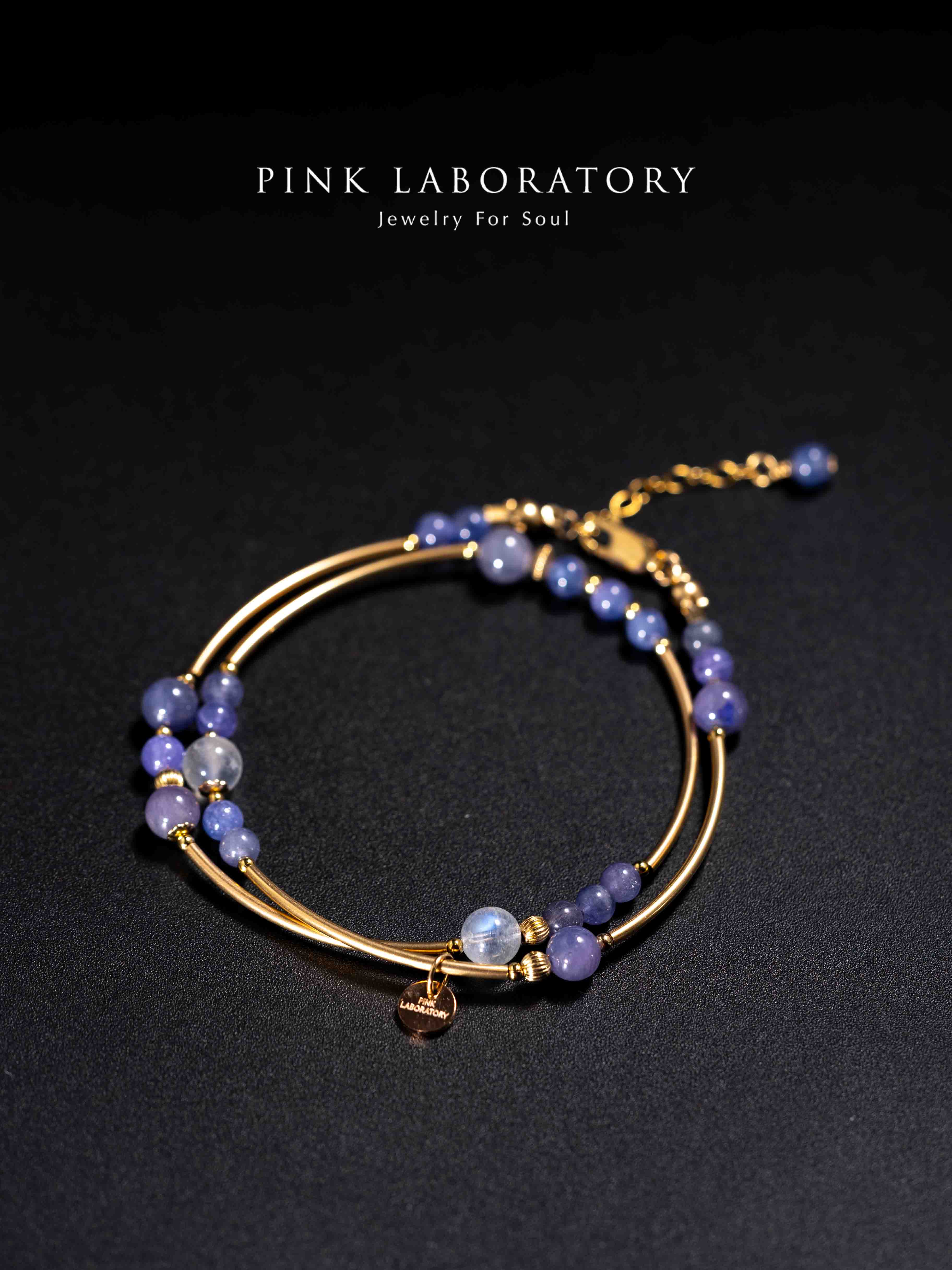 坦桑石月光石14k包金手鍊