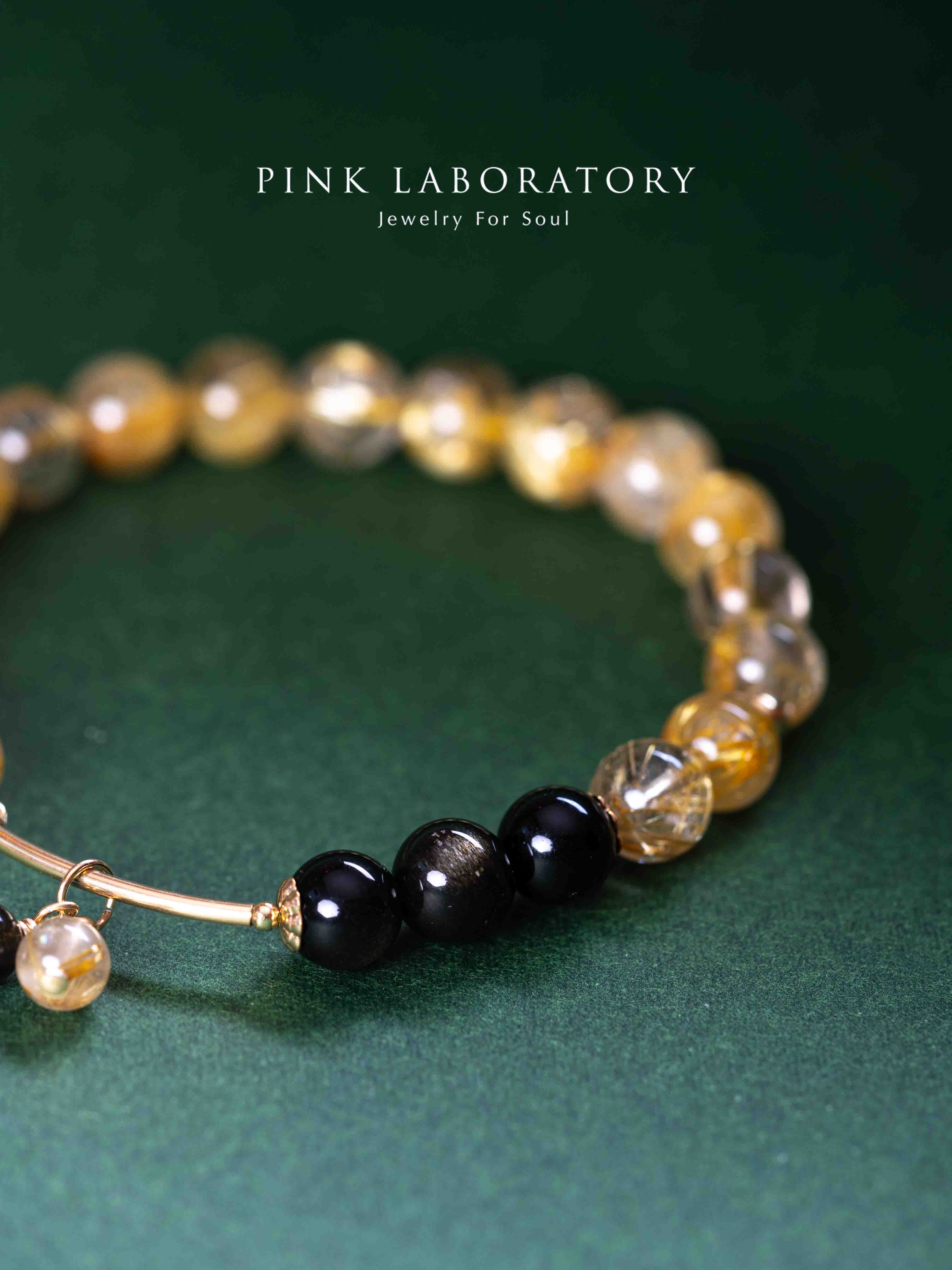 金髮晶黑曜石14KGF包金手鍊