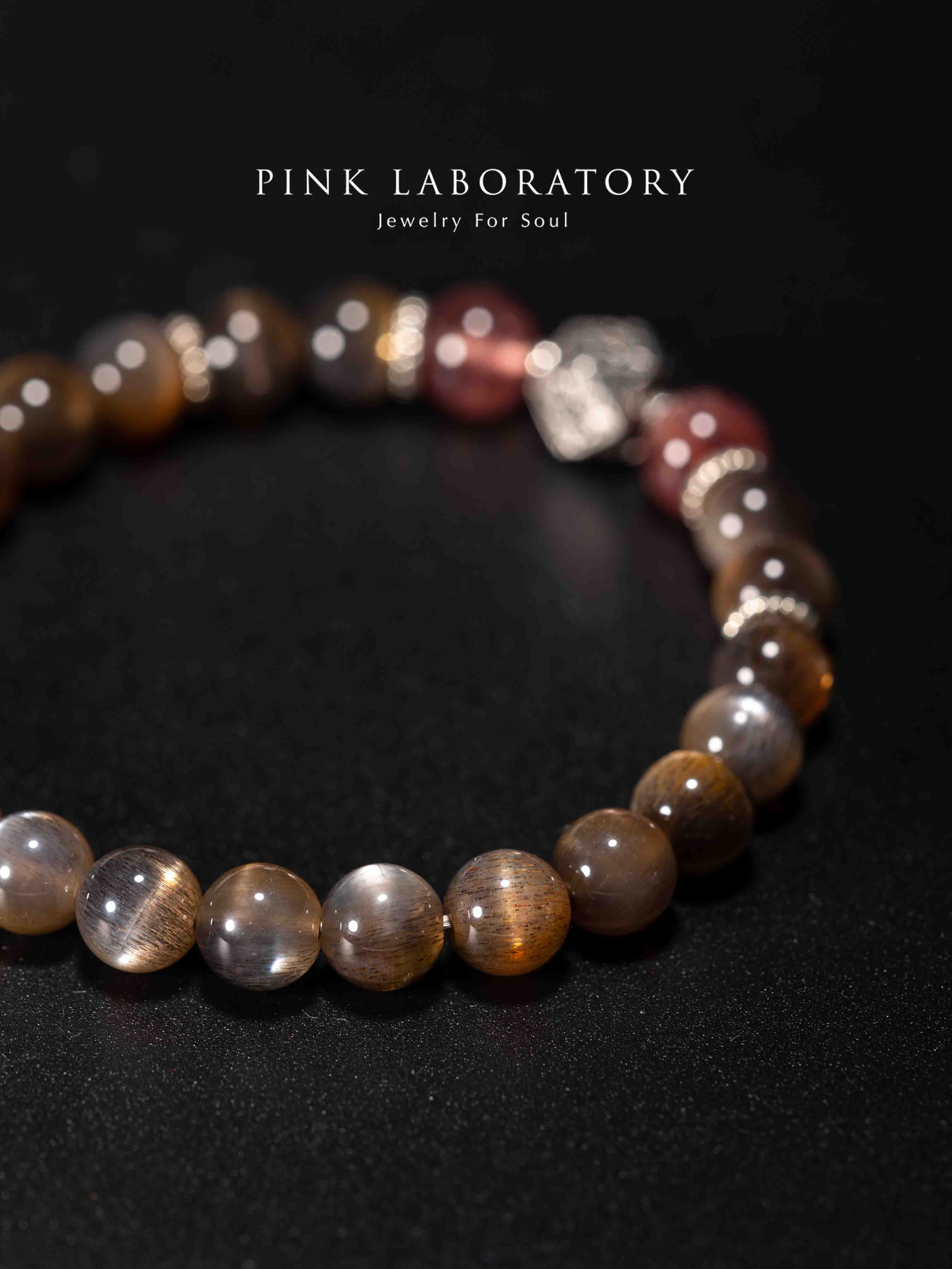 黑骨幹太陽石草莓晶925純銀手鍊