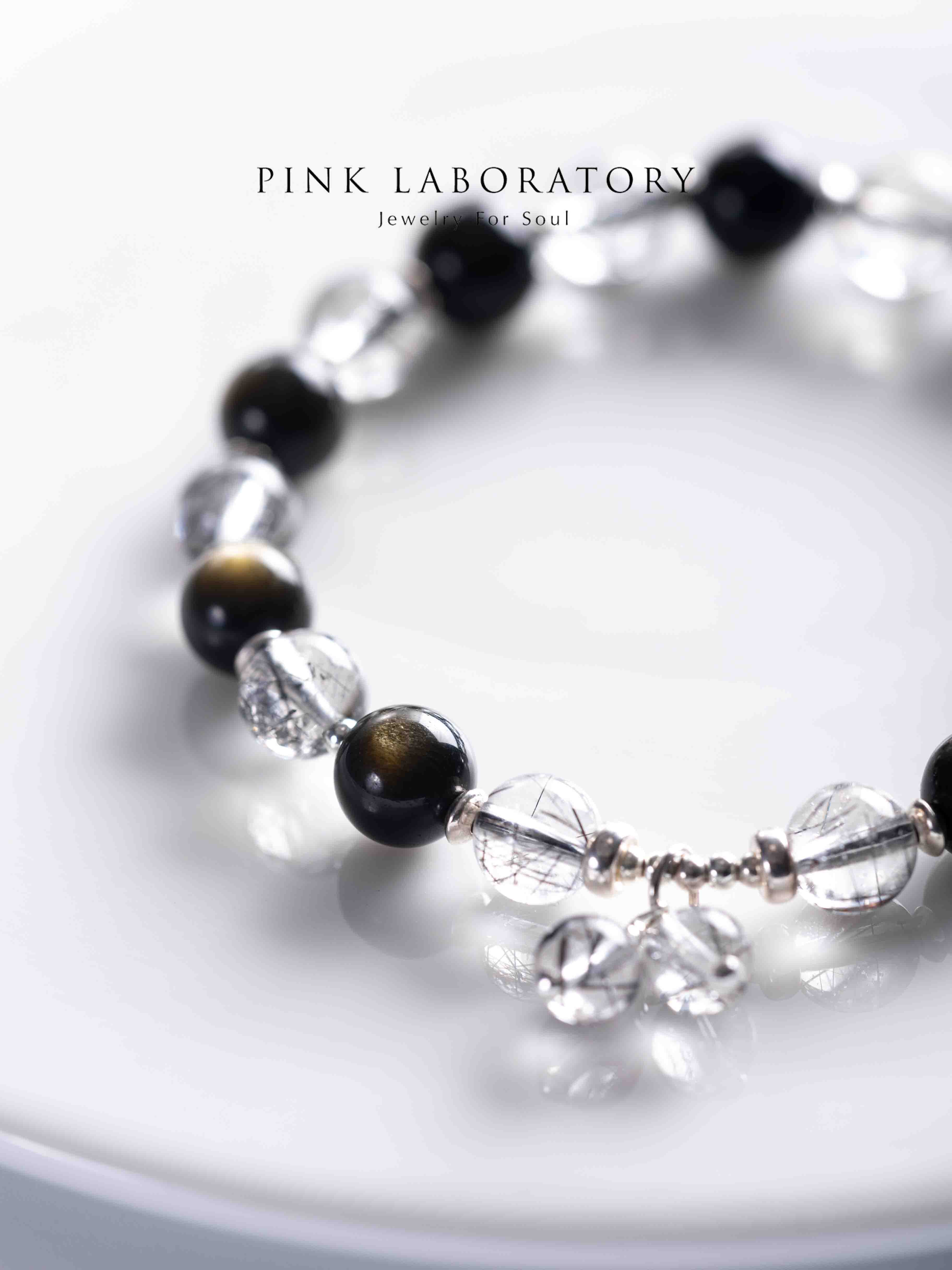 黑髮晶黑曜石925純銀手鍊