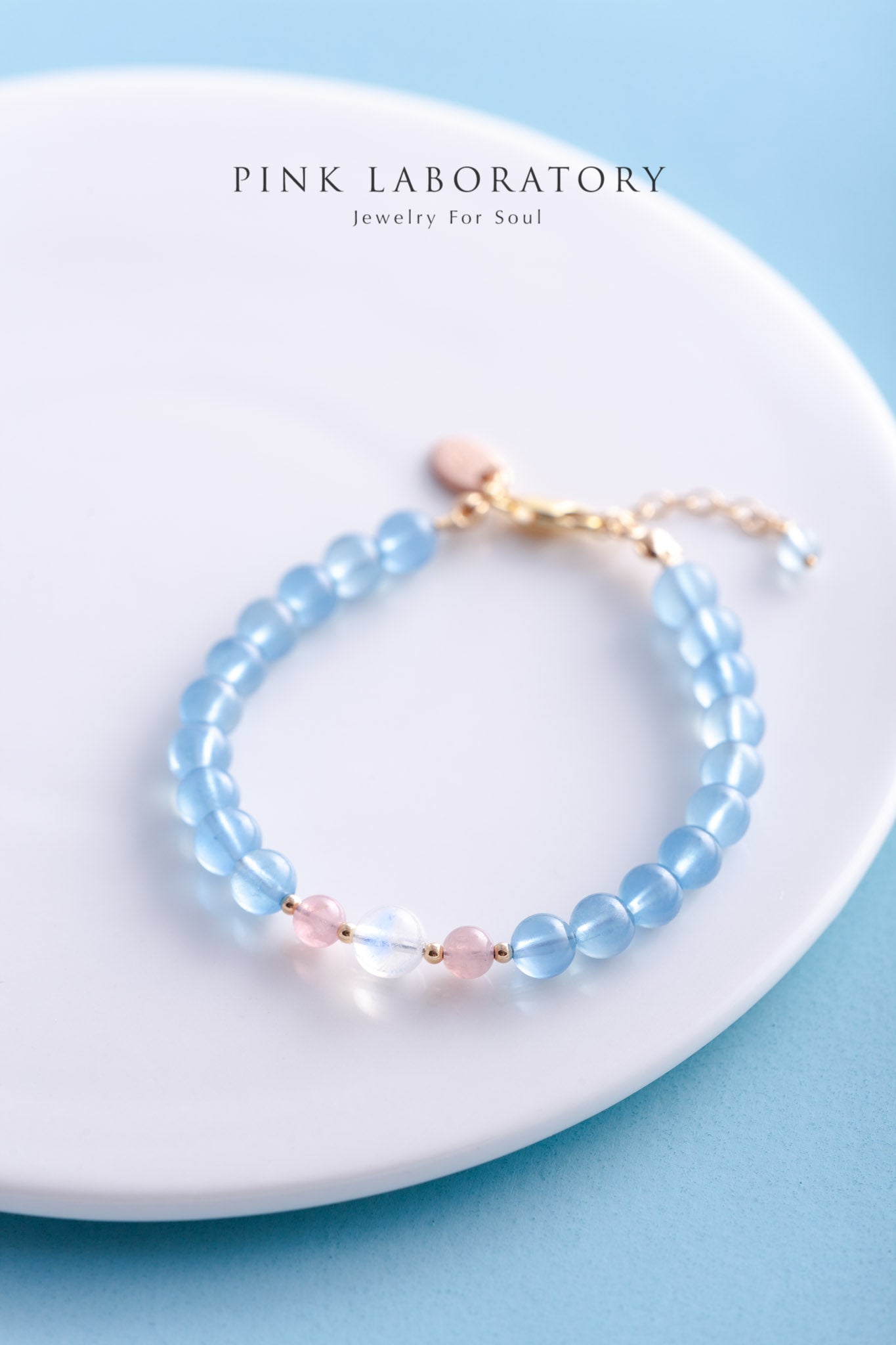 海藍寶粉水晶14k包金手鍊