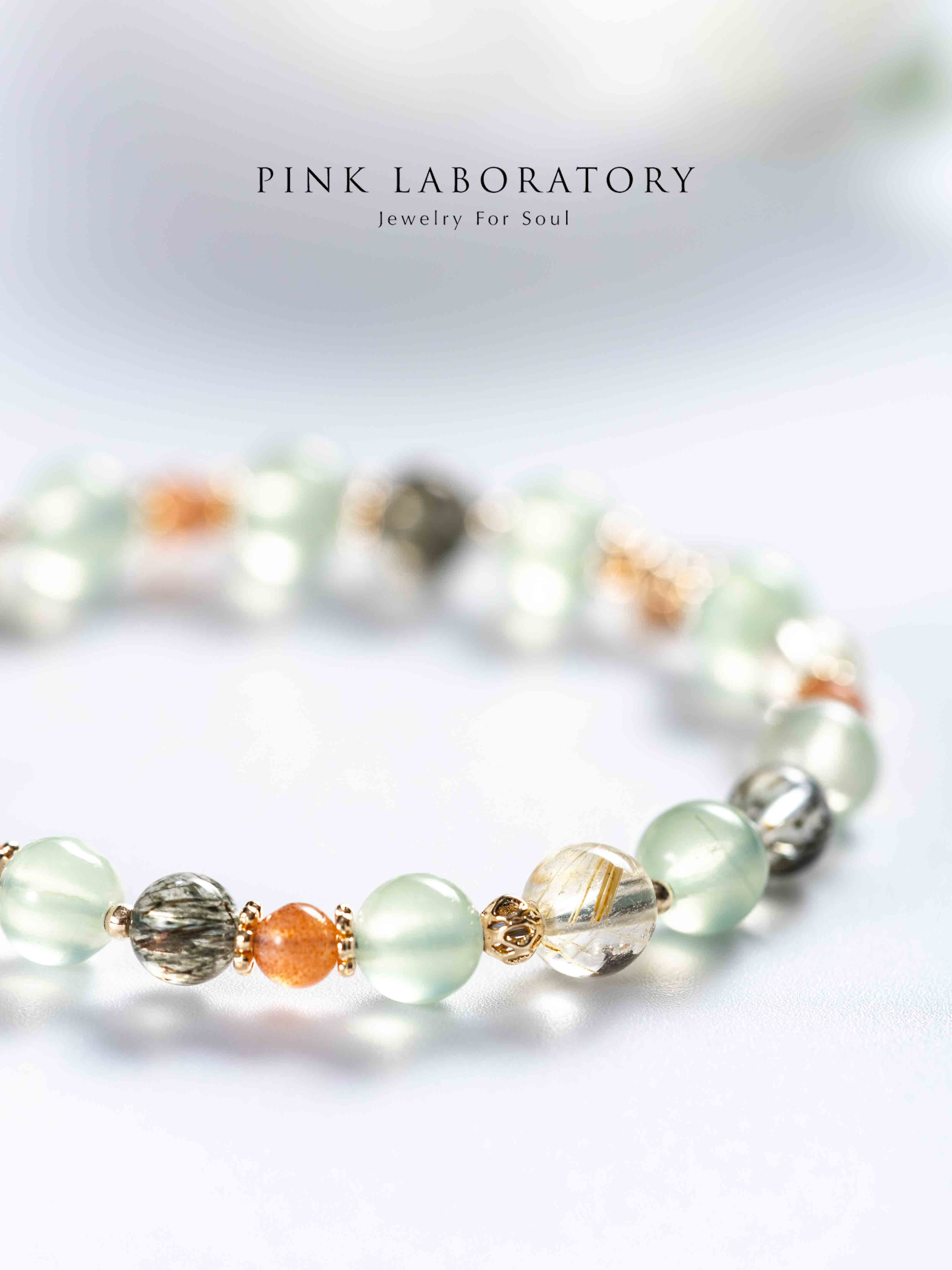 葡萄石太陽石綠髮碧璽14K鍍金手鍊