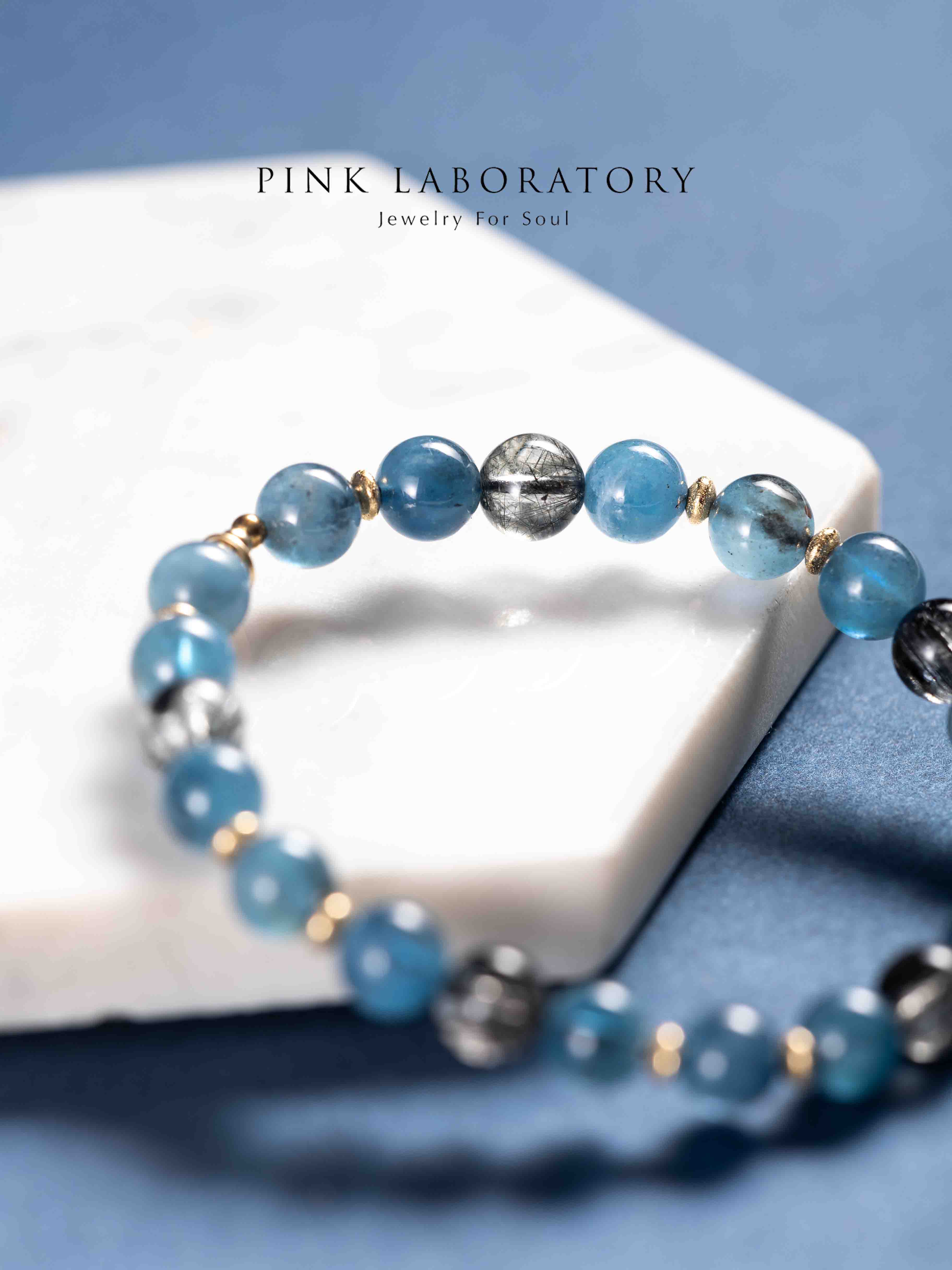 魔鬼藍海藍寶黑髮晶14KGF手鍊