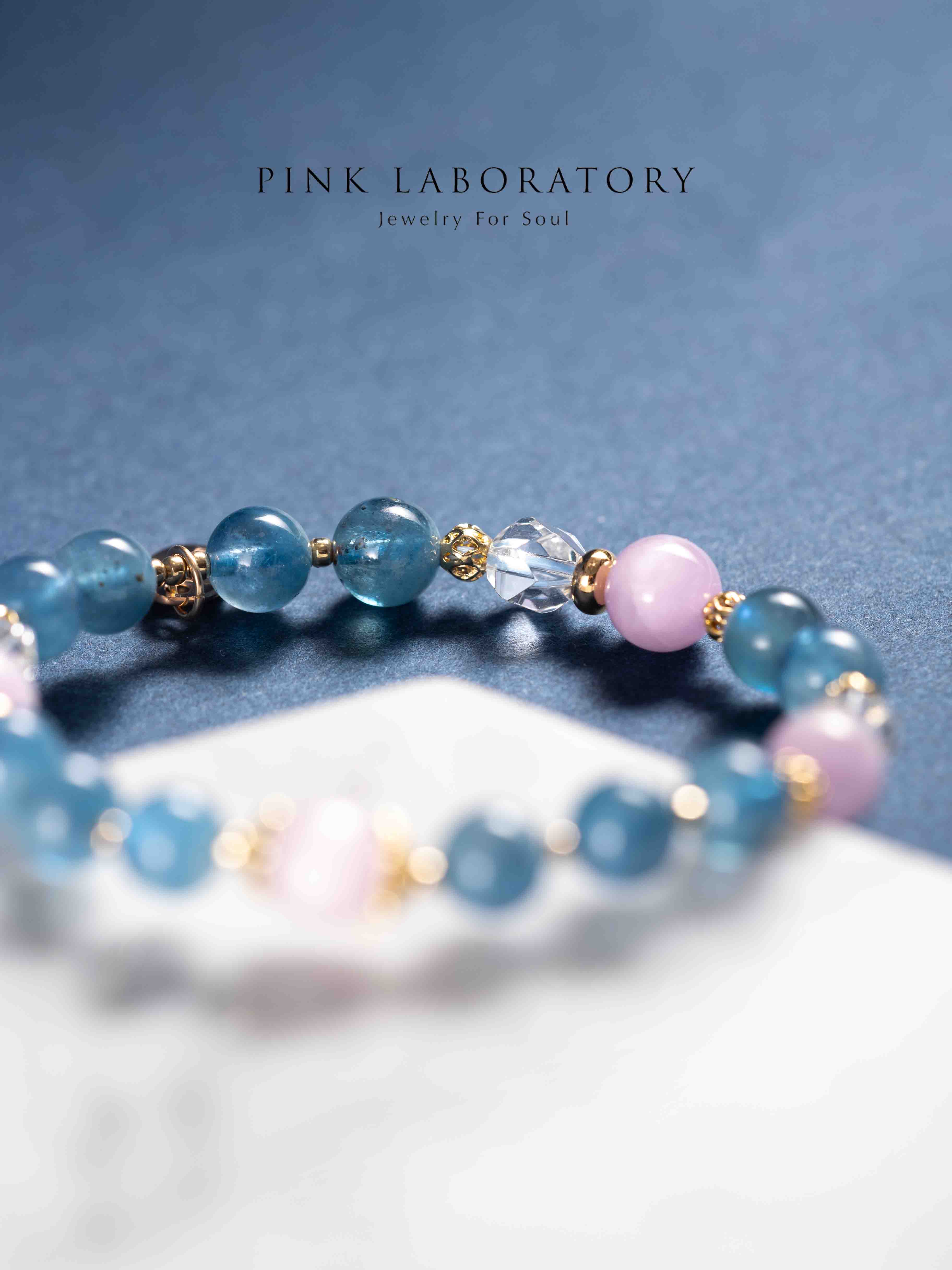 魔鬼藍海藍寶紫鋰輝石白水晶14K鍍金手鍊