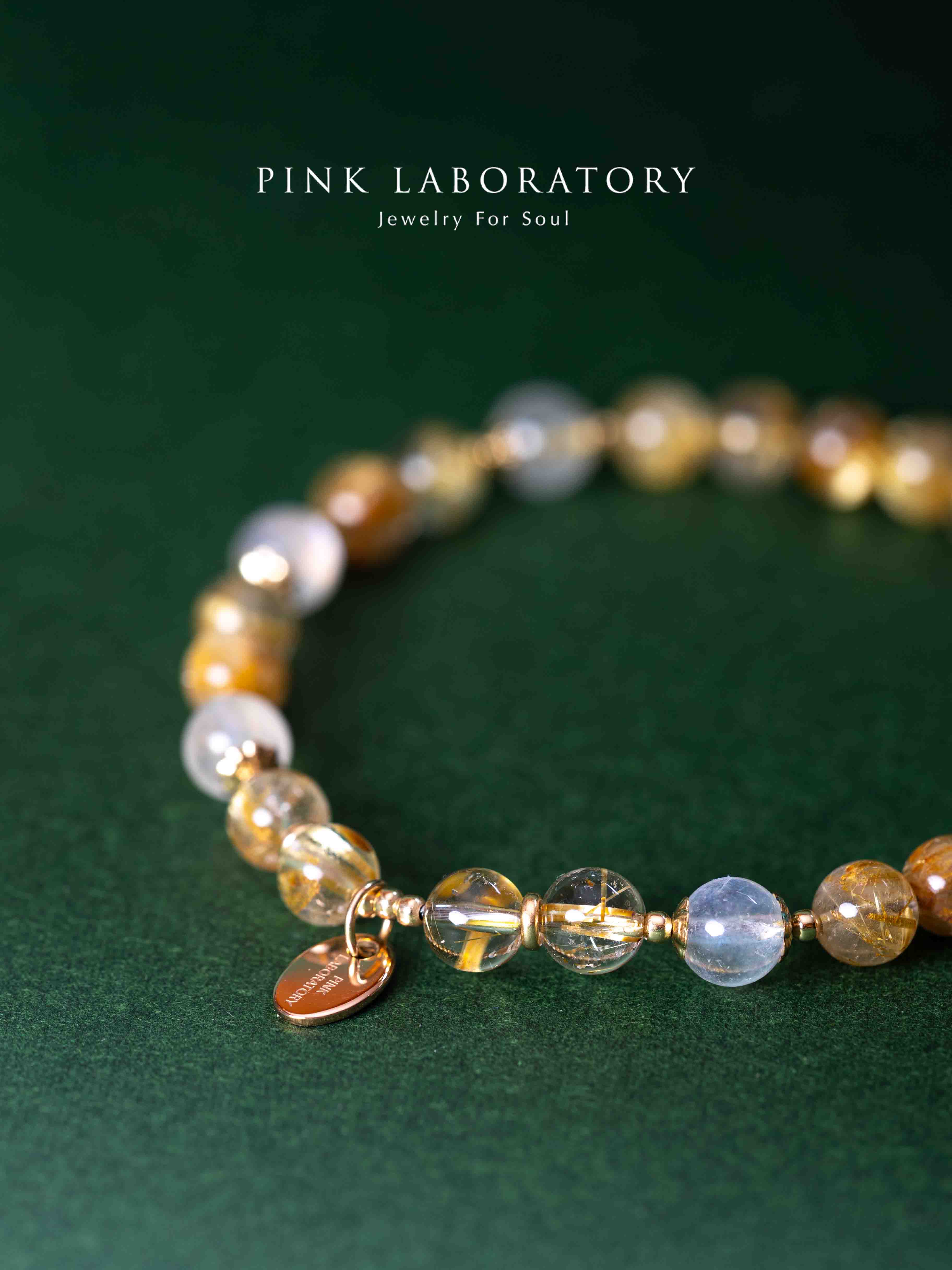 金髮晶月亮石14K包金6mm手鍊