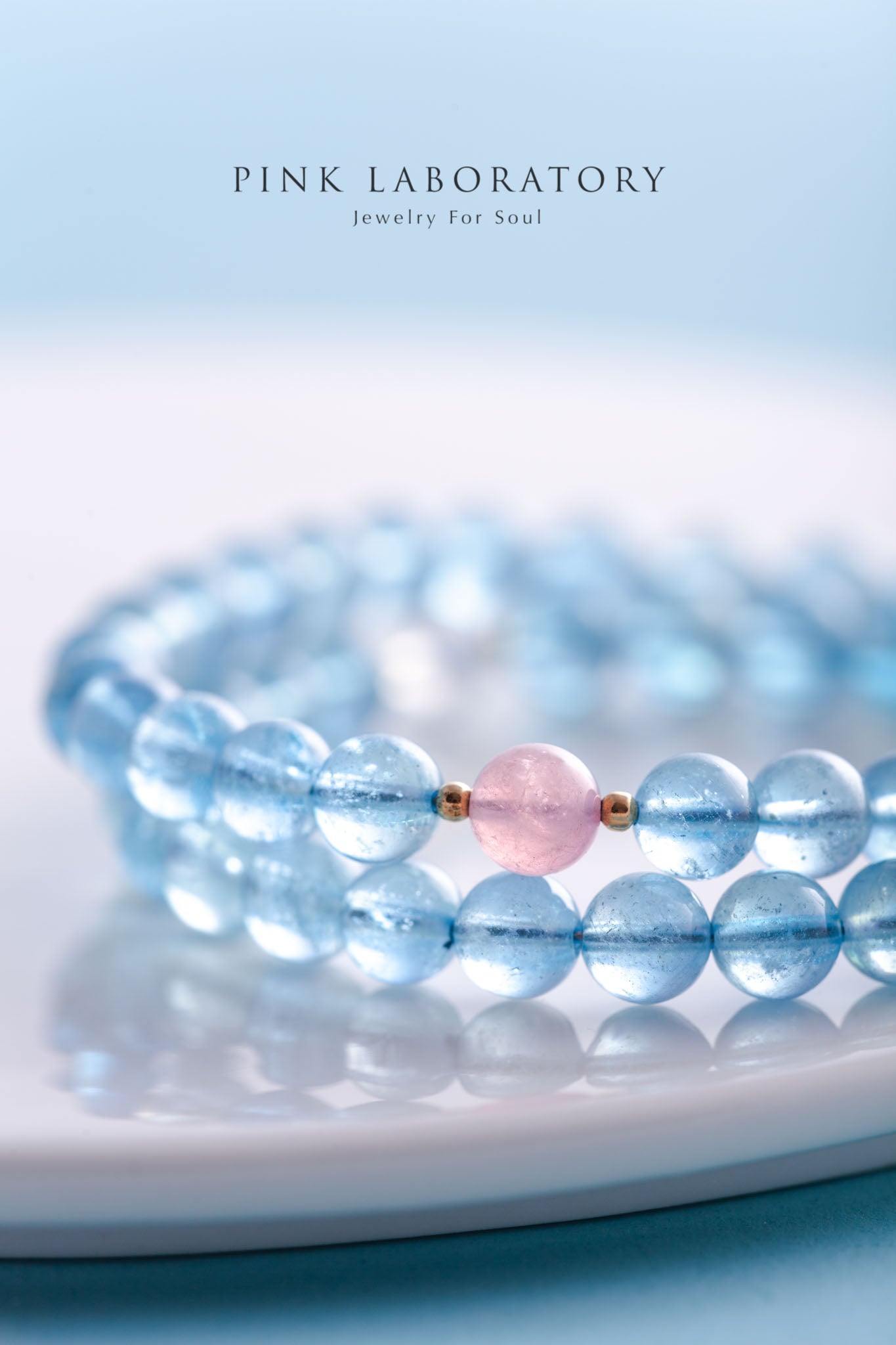 海藍寶粉水晶雙圈14k包金手鍊