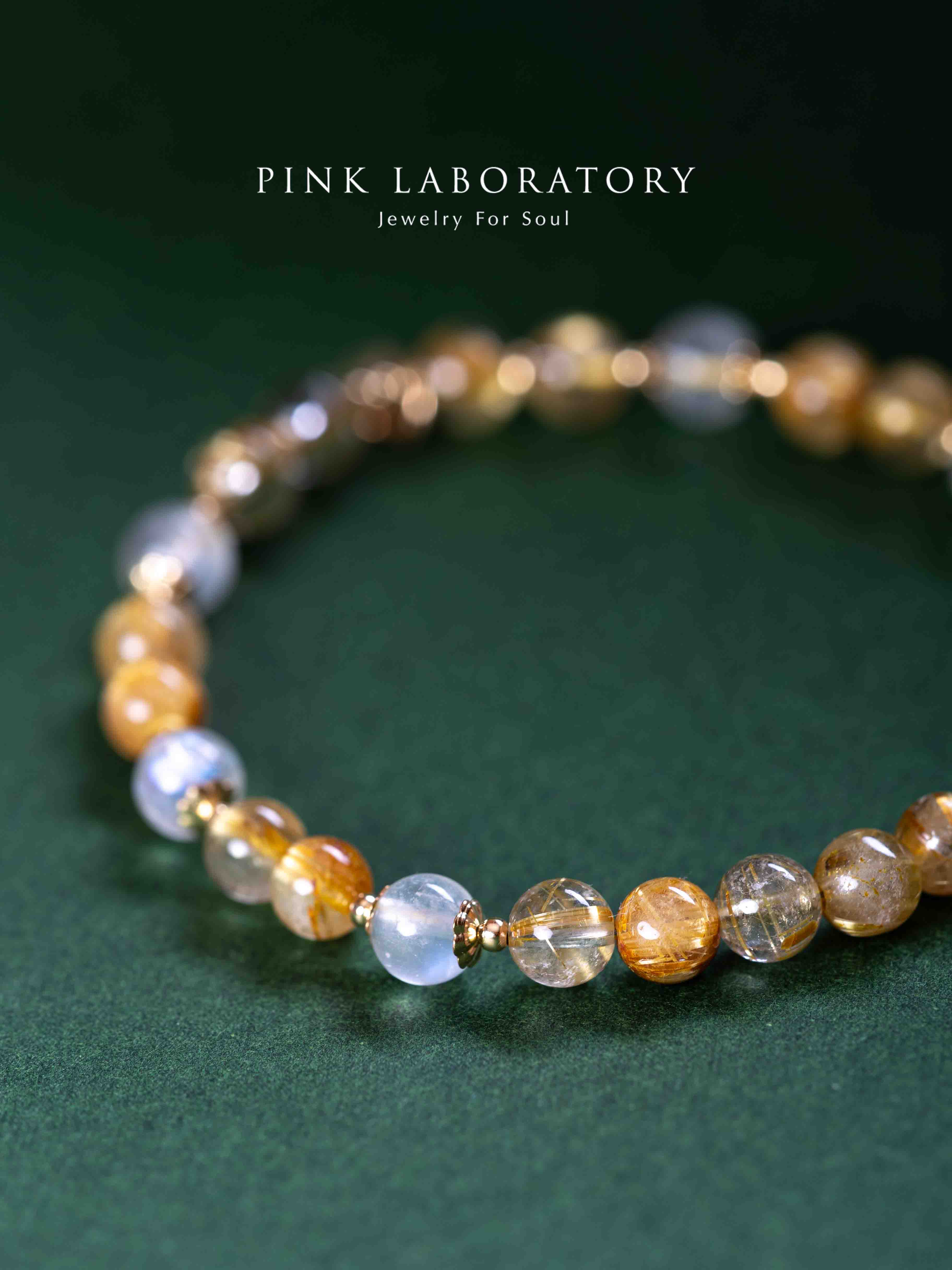 金髮晶月亮石14K包金6mm手鍊