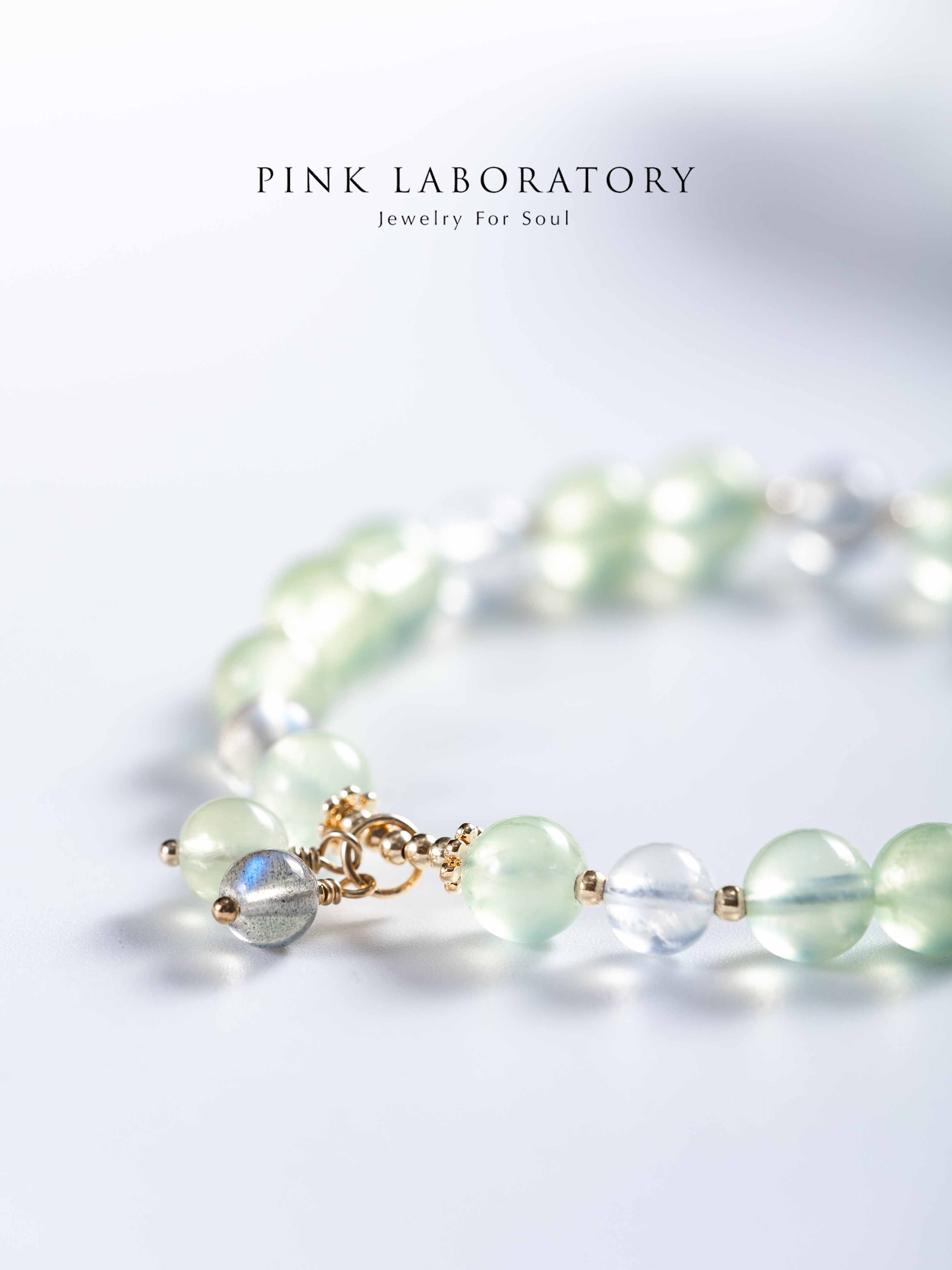 葡萄石拉長石月光石14K鍍金手鍊