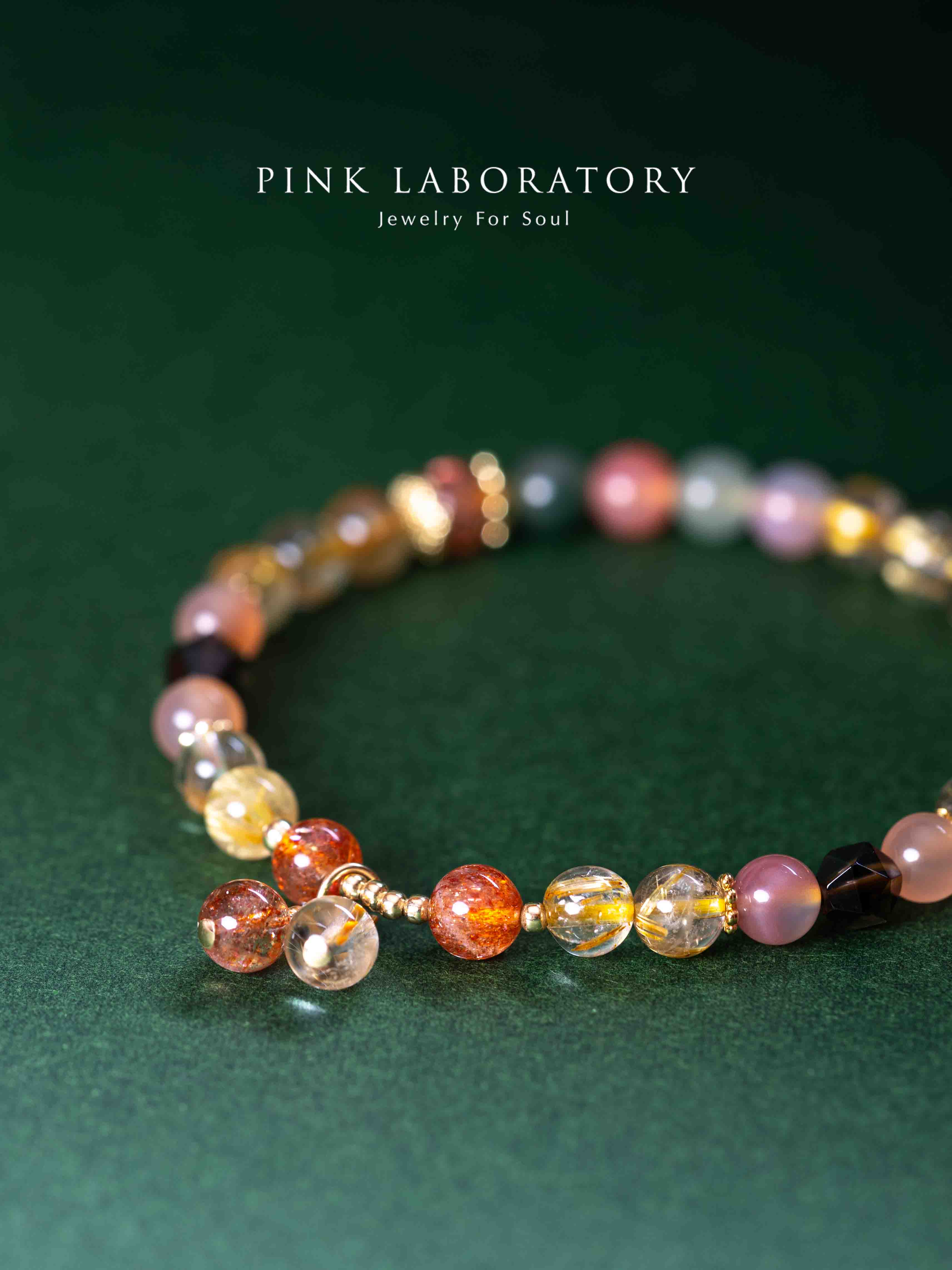 金髮晶金太陽石鹽源瑪瑙14K鍍金手鍊