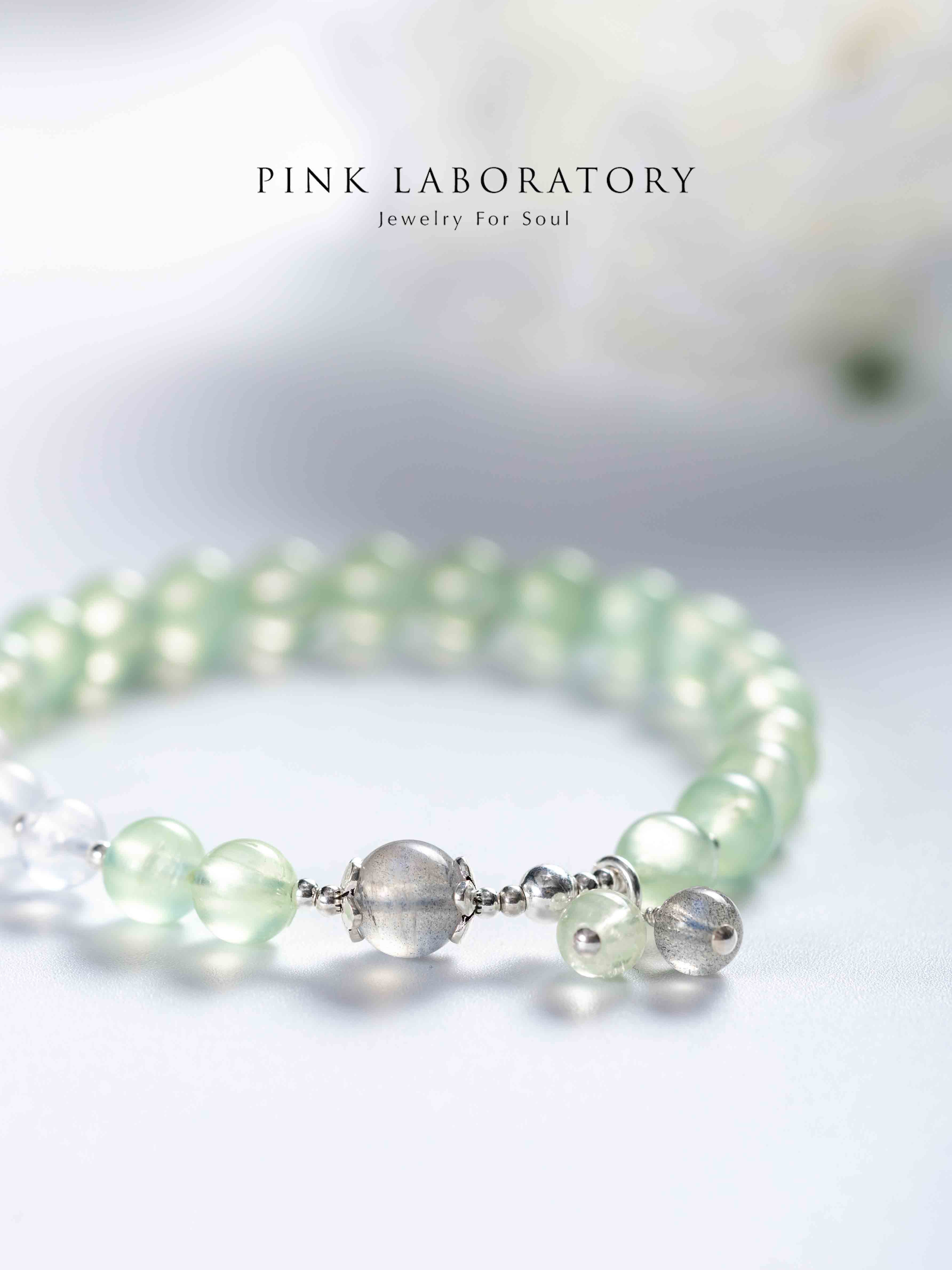 葡萄石拉長石月光石925純銀手鍊