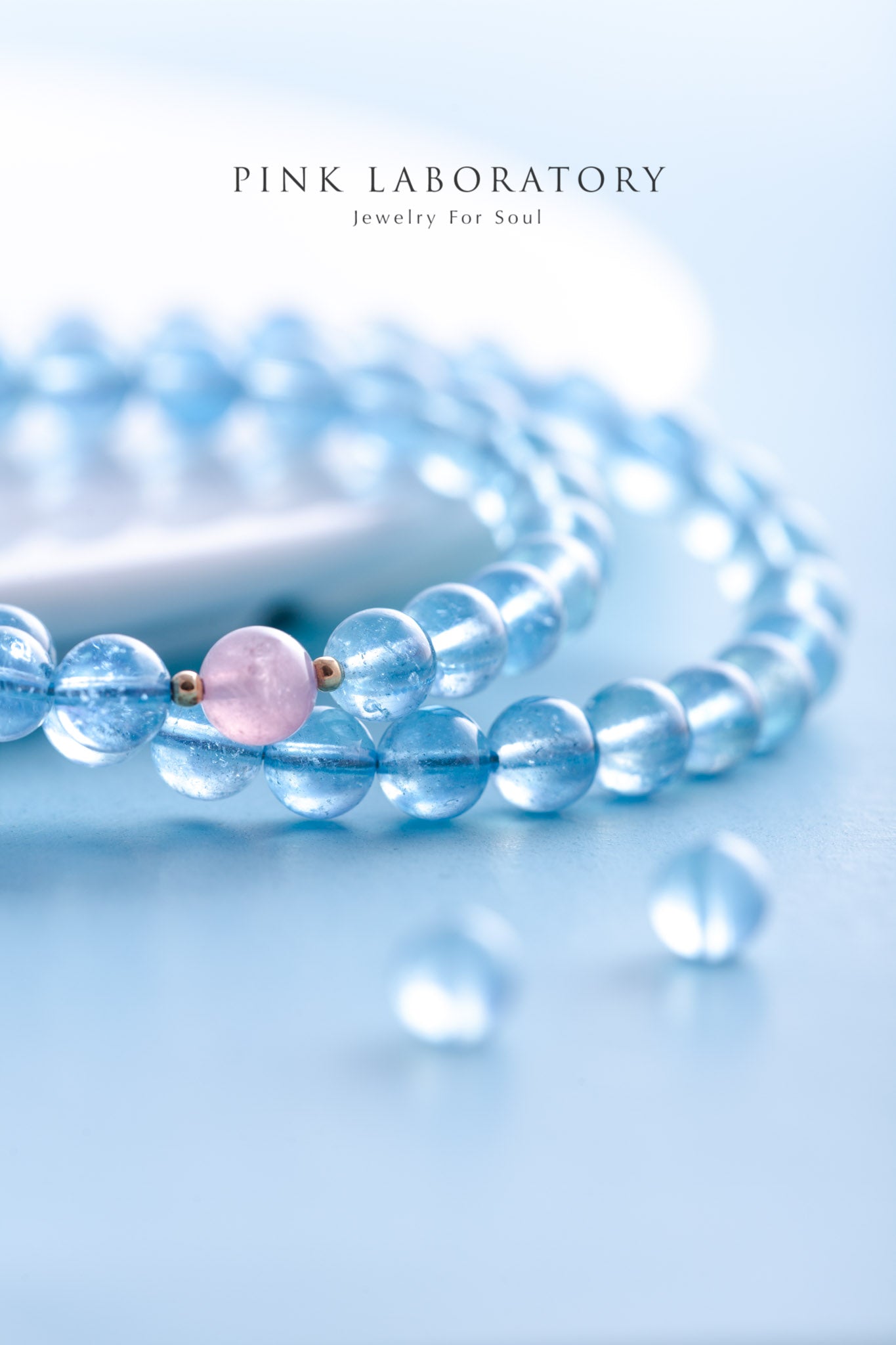 海藍寶粉水晶雙圈14k包金手鍊