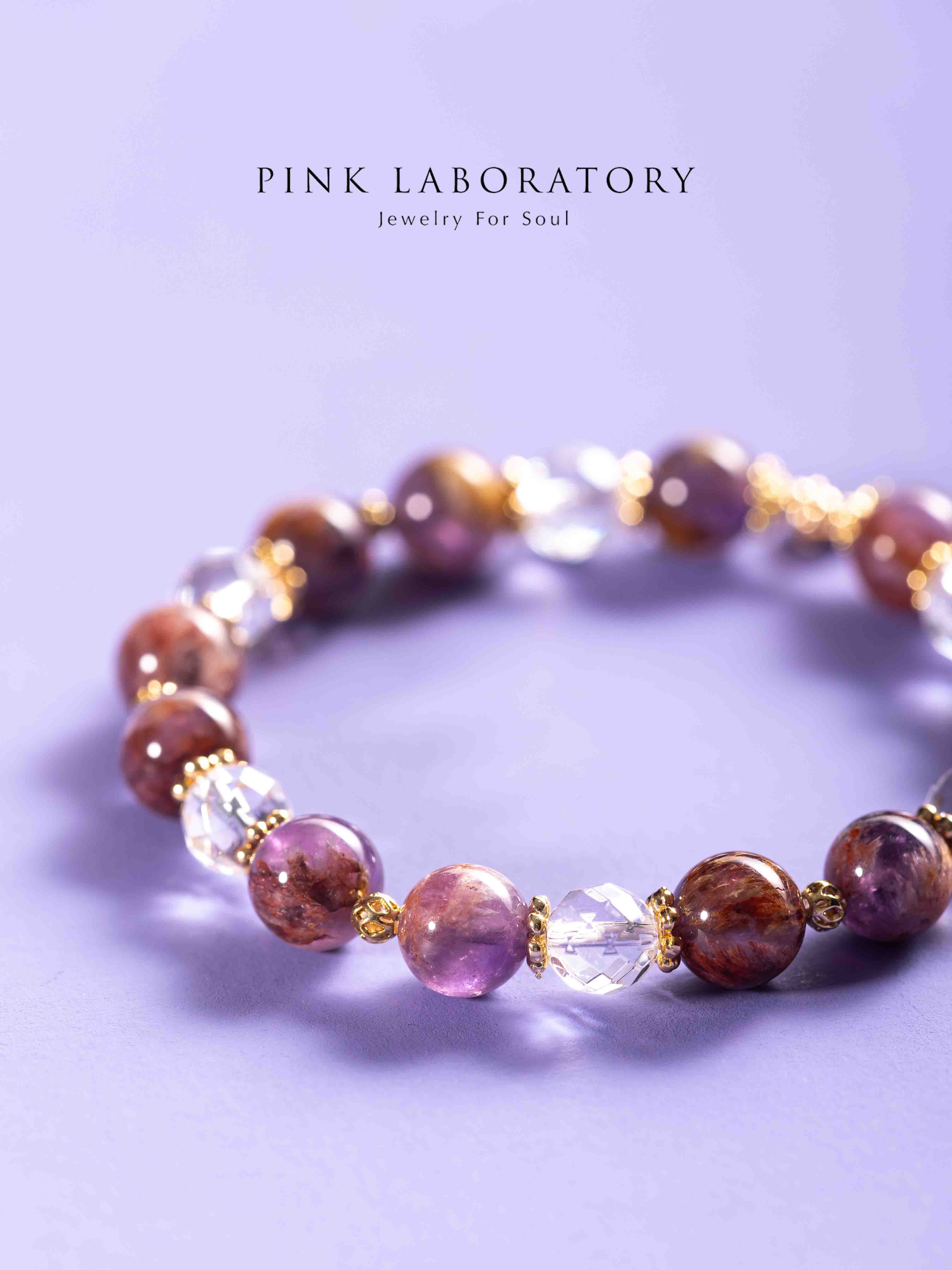 紫幽靈白水晶14K鍍金手鍊