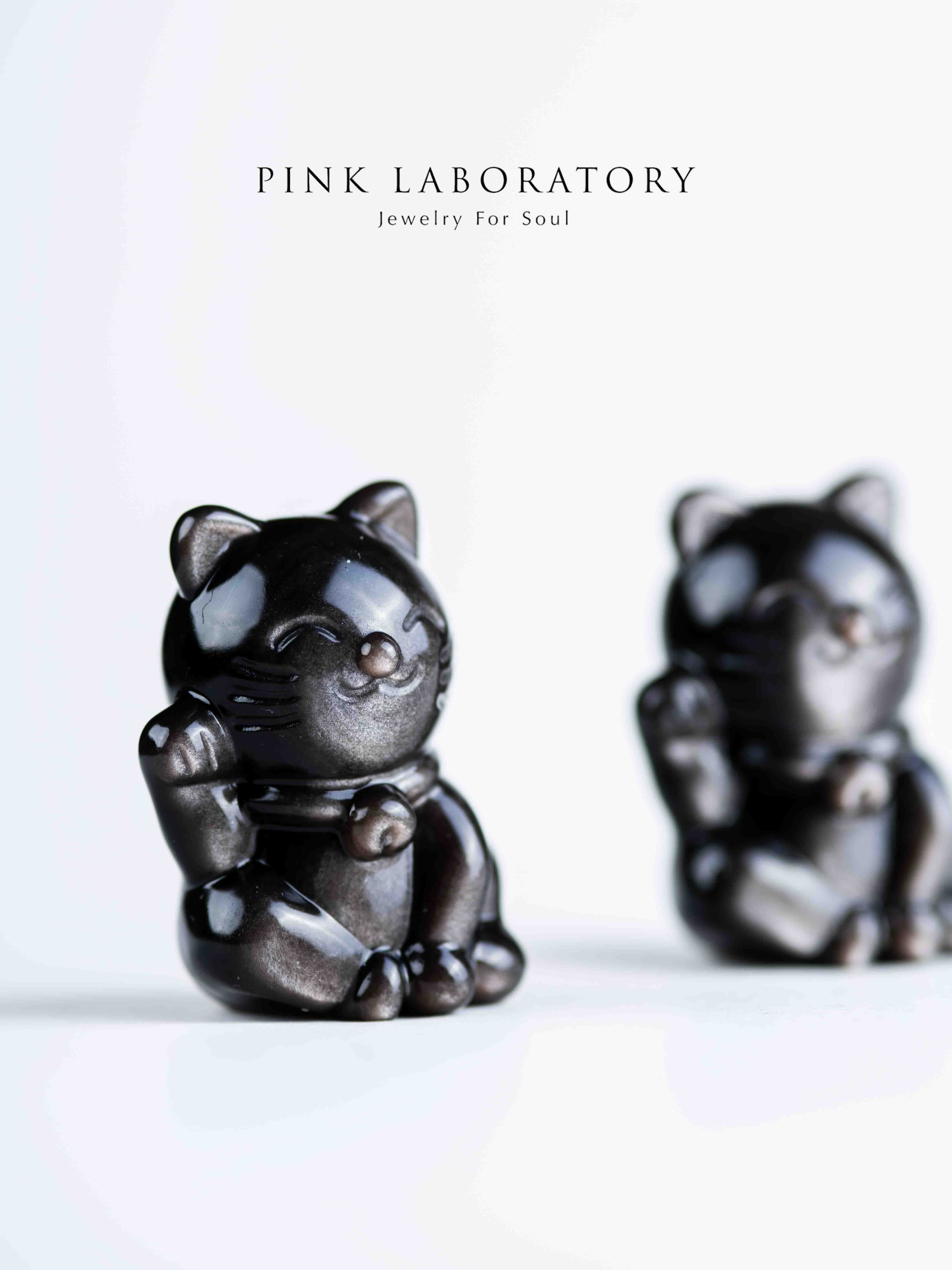 銀曜石招財貓|招財防小人水晶擺件