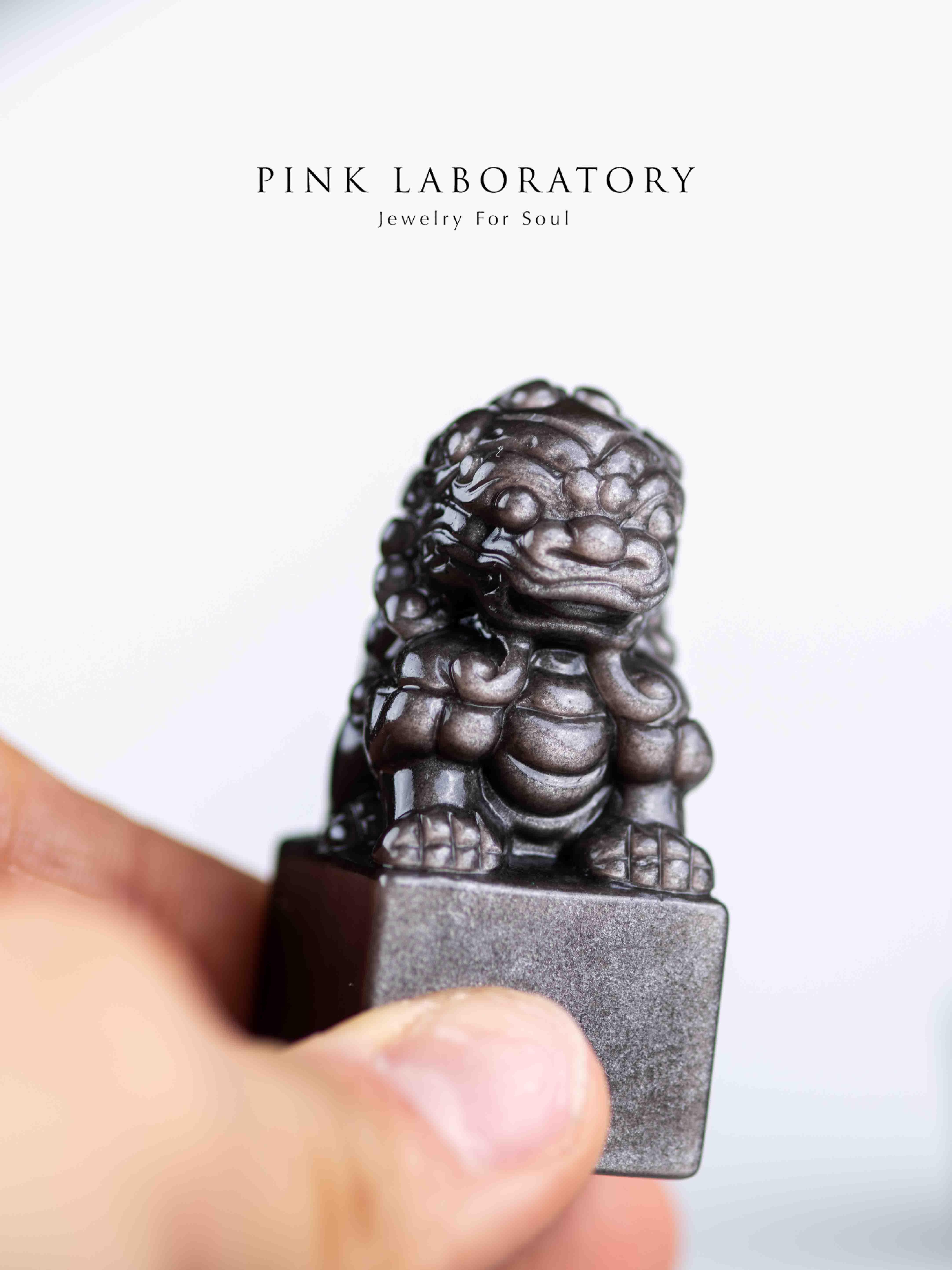 銀曜石辟邪獅子|招財防小人水晶擺件