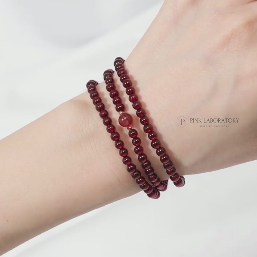 石榴石草莓晶三圈14k包金手鍊