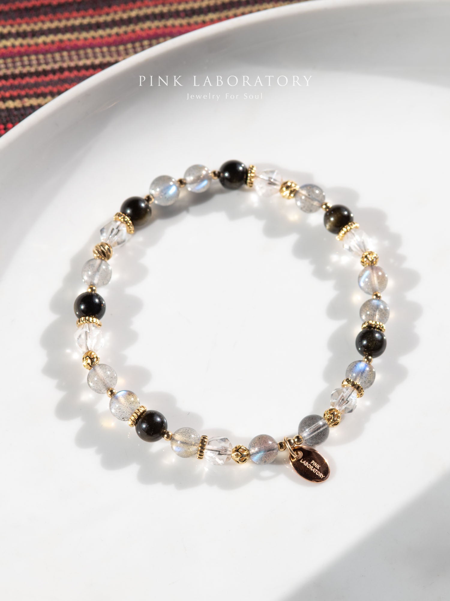 拉長石黑曜石白水晶手鍊