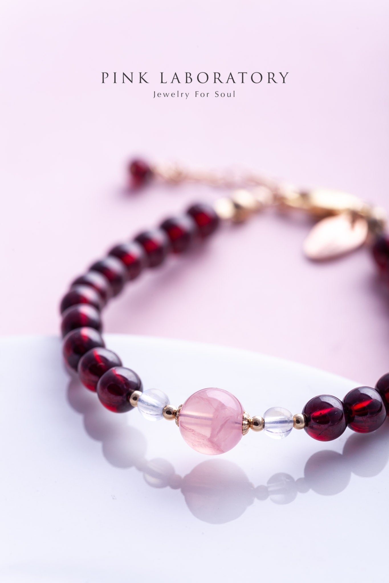 石榴石粉水晶月光石14k包金手鍊