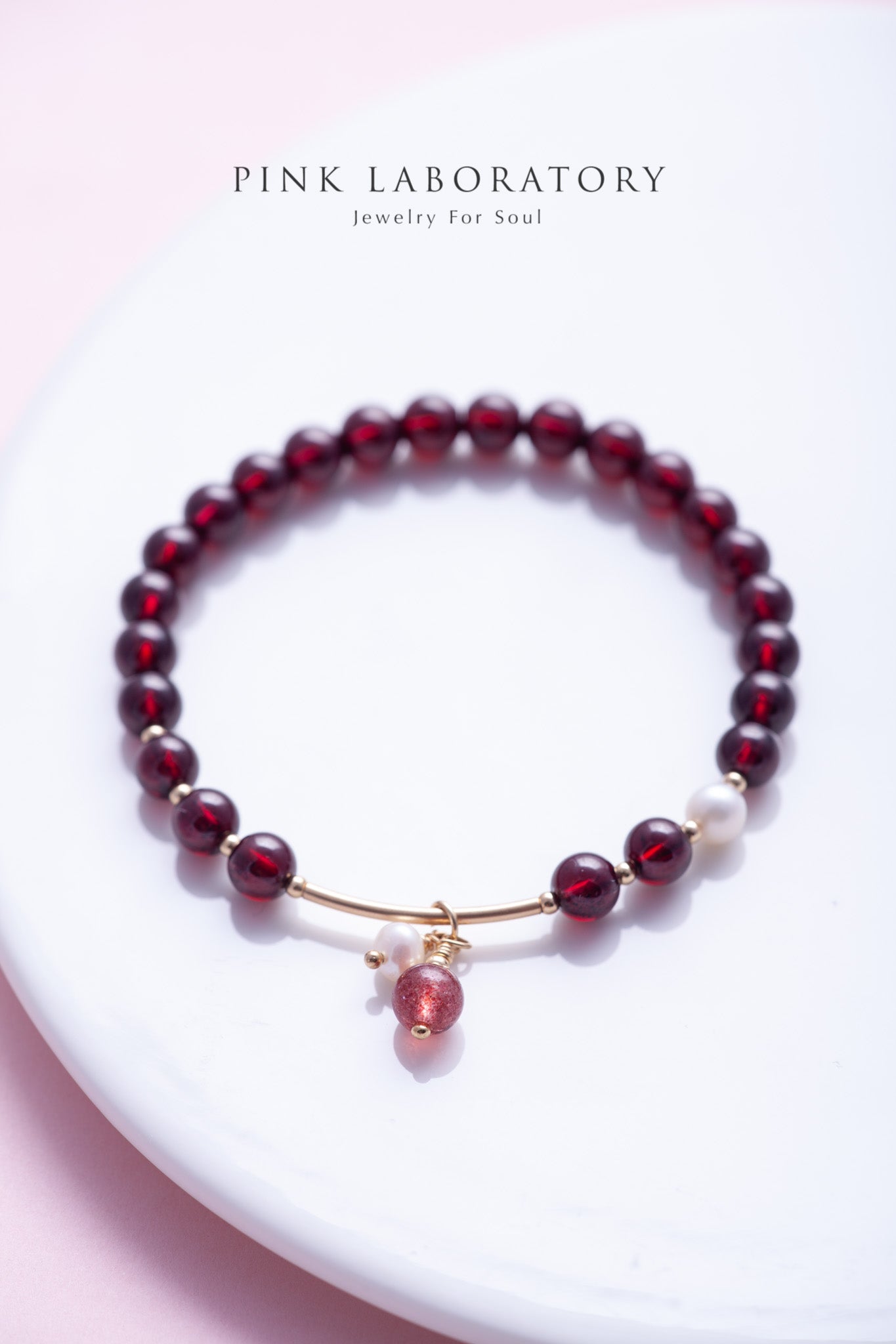 石榴石天然淡水珍珠14k包金手鍊