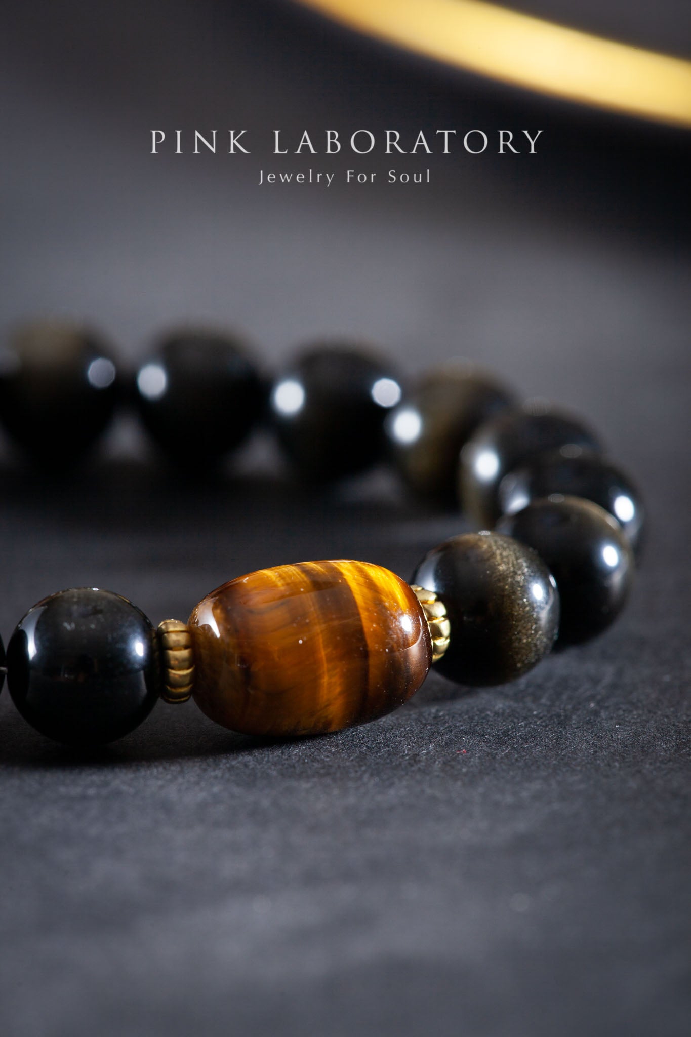 金沙黑曜石虎眼石 黃銅配件手鍊