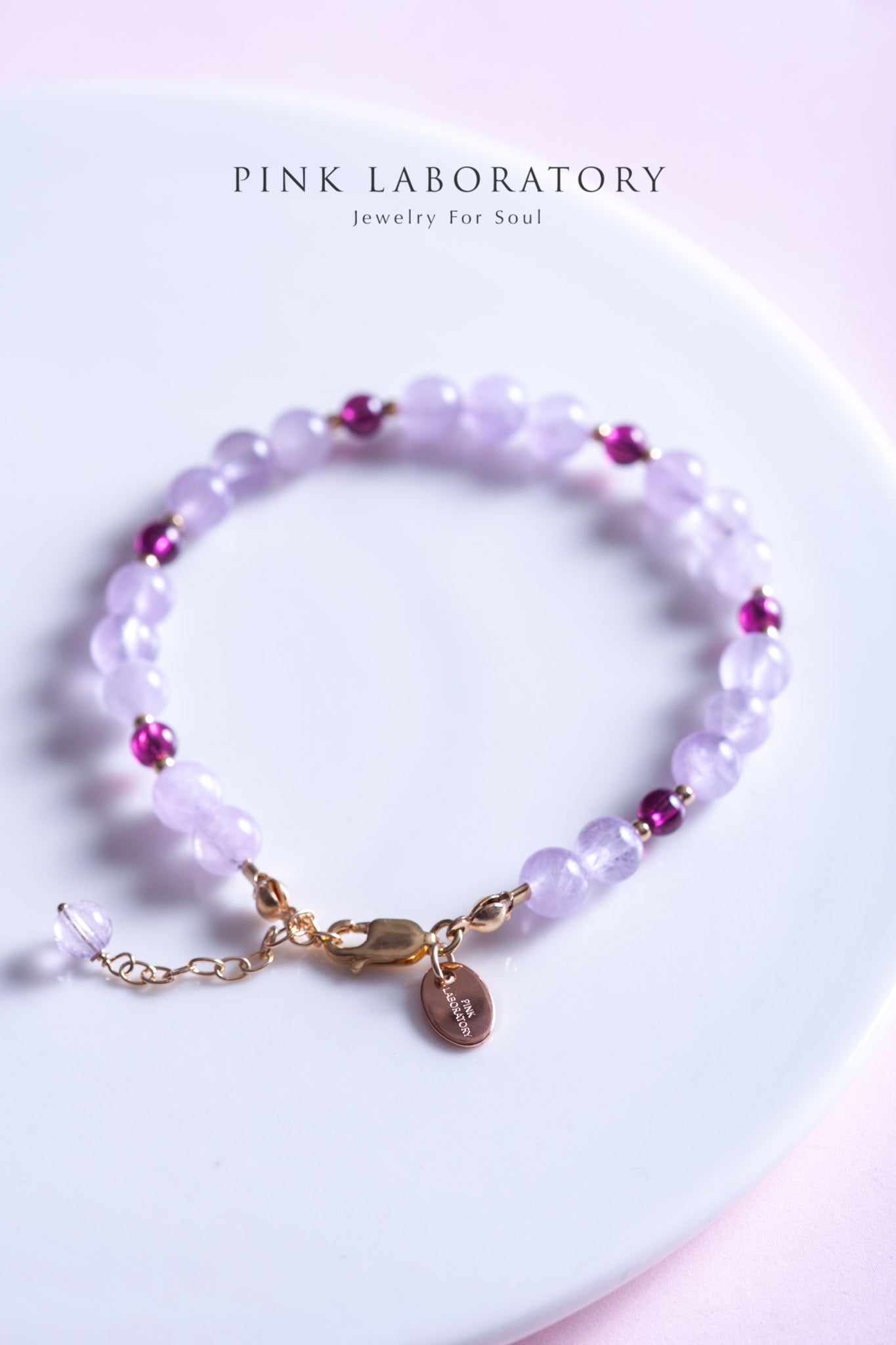 薰衣草紫水晶石榴石14k包金手鍊