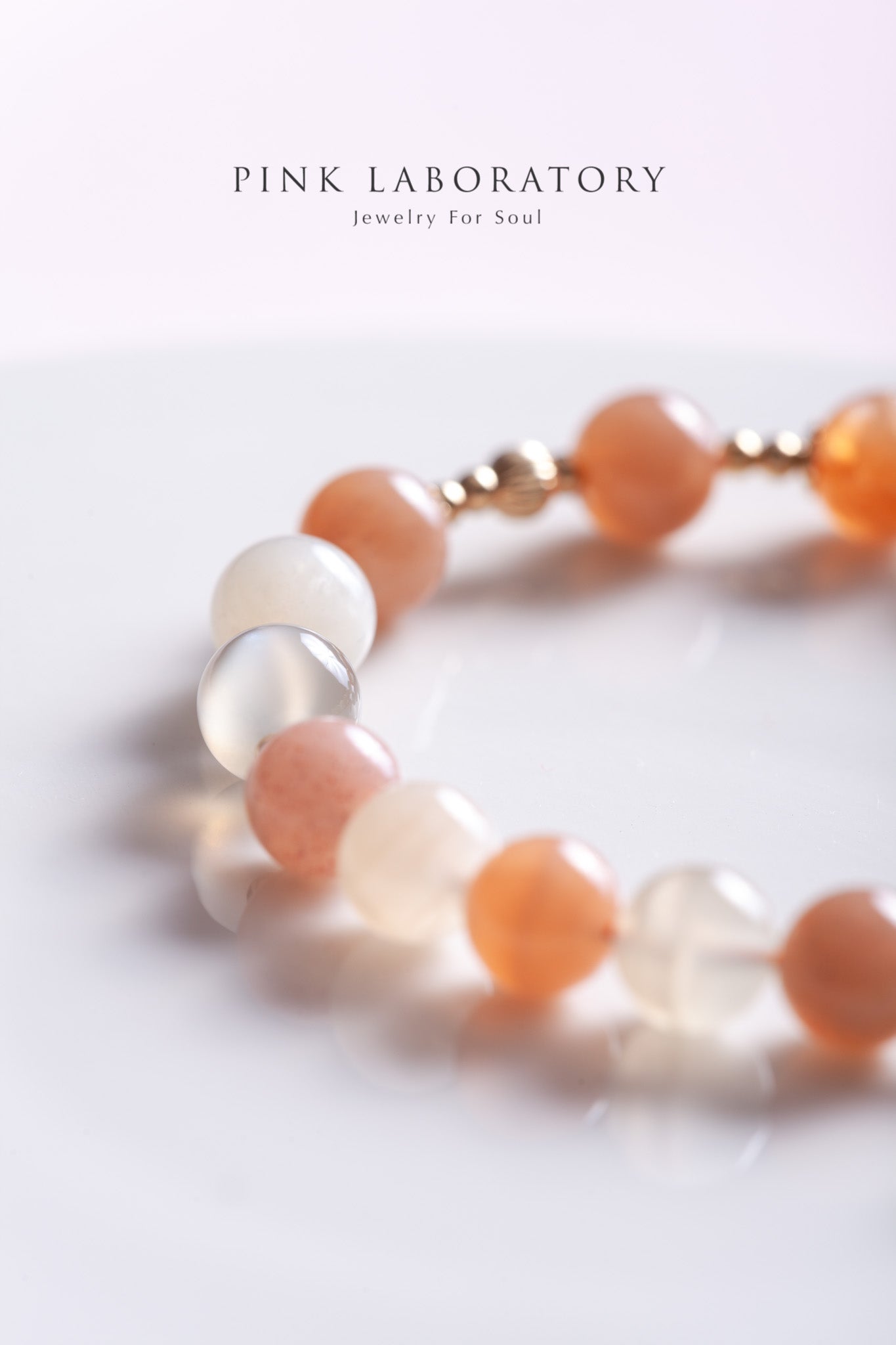 彩月光石橘月光石珍珠14KGF手鍊 | 可拆卸吊墜