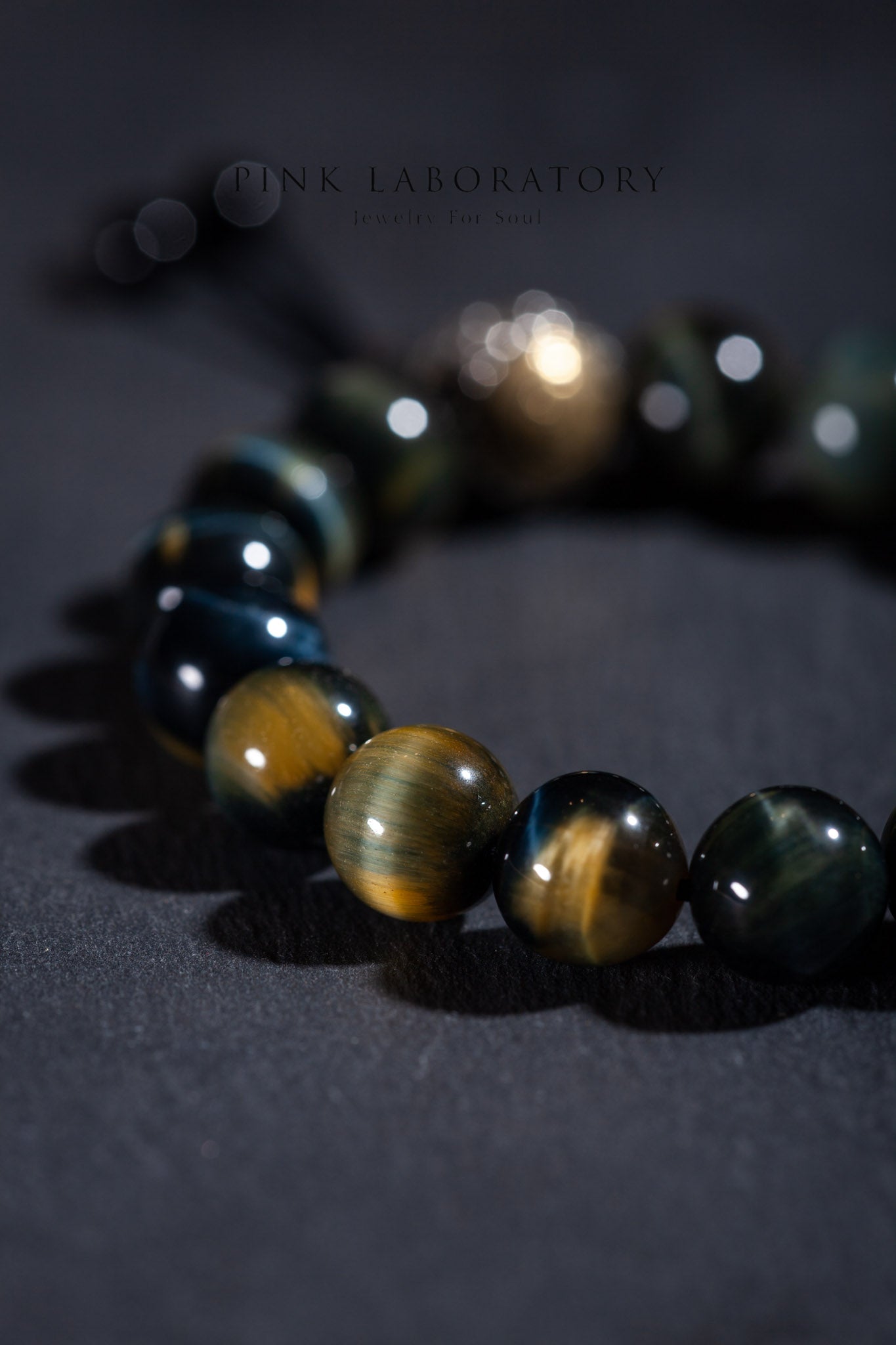 黃藍虎眼石黑瑪瑙925純銀手鍊