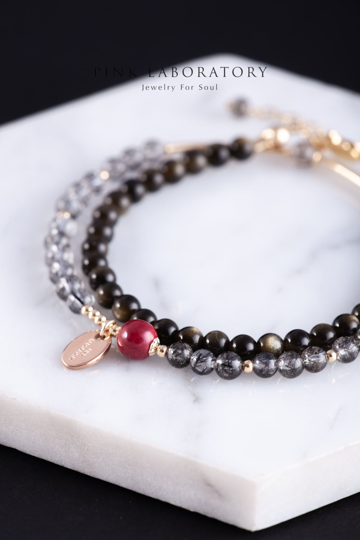 黑髮晶黑曜石硃砂4mm設計手鍊 | 辟邪防小人水晶