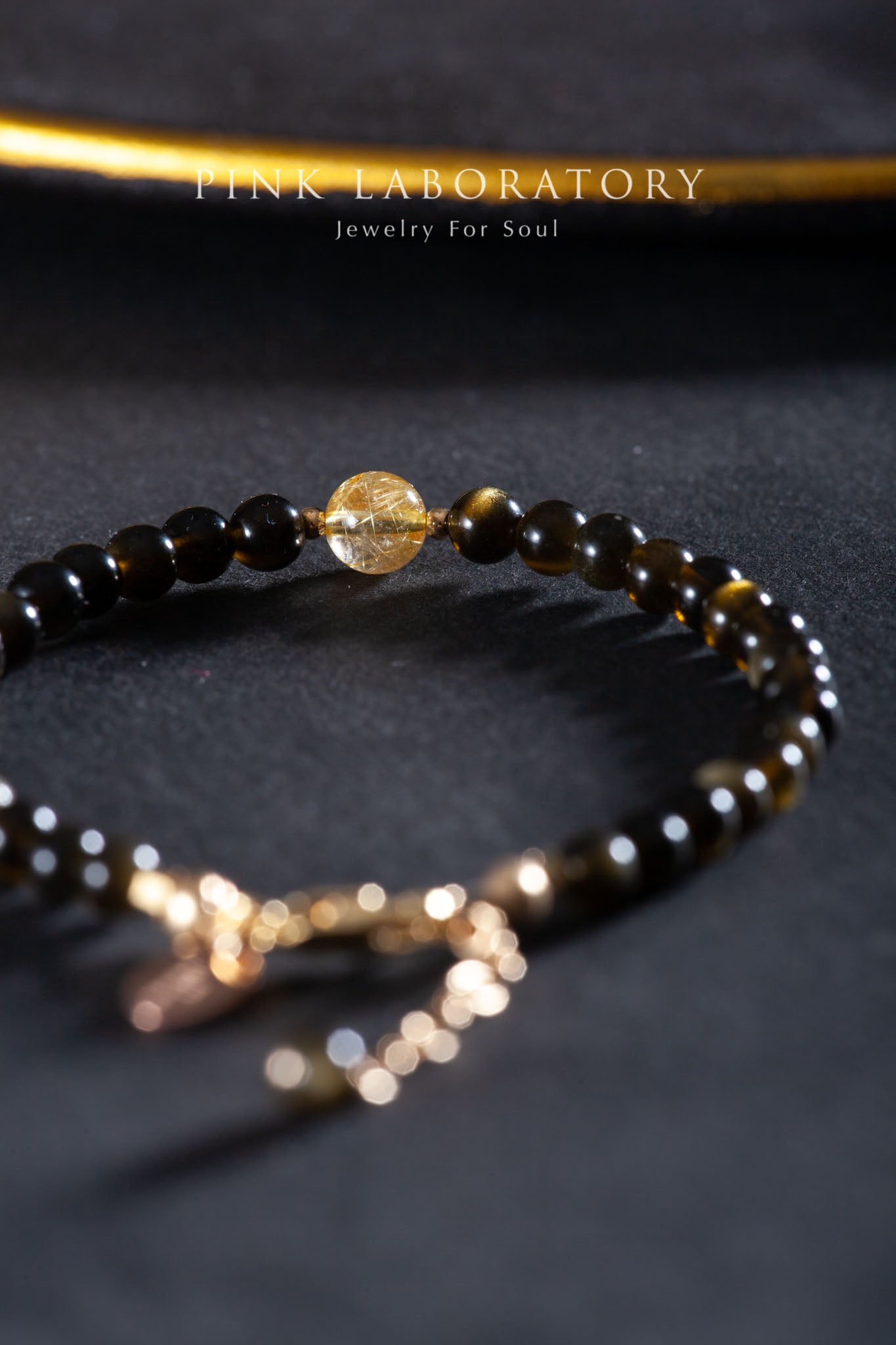 金沙黑曜石金髮晶14KGF手鍊