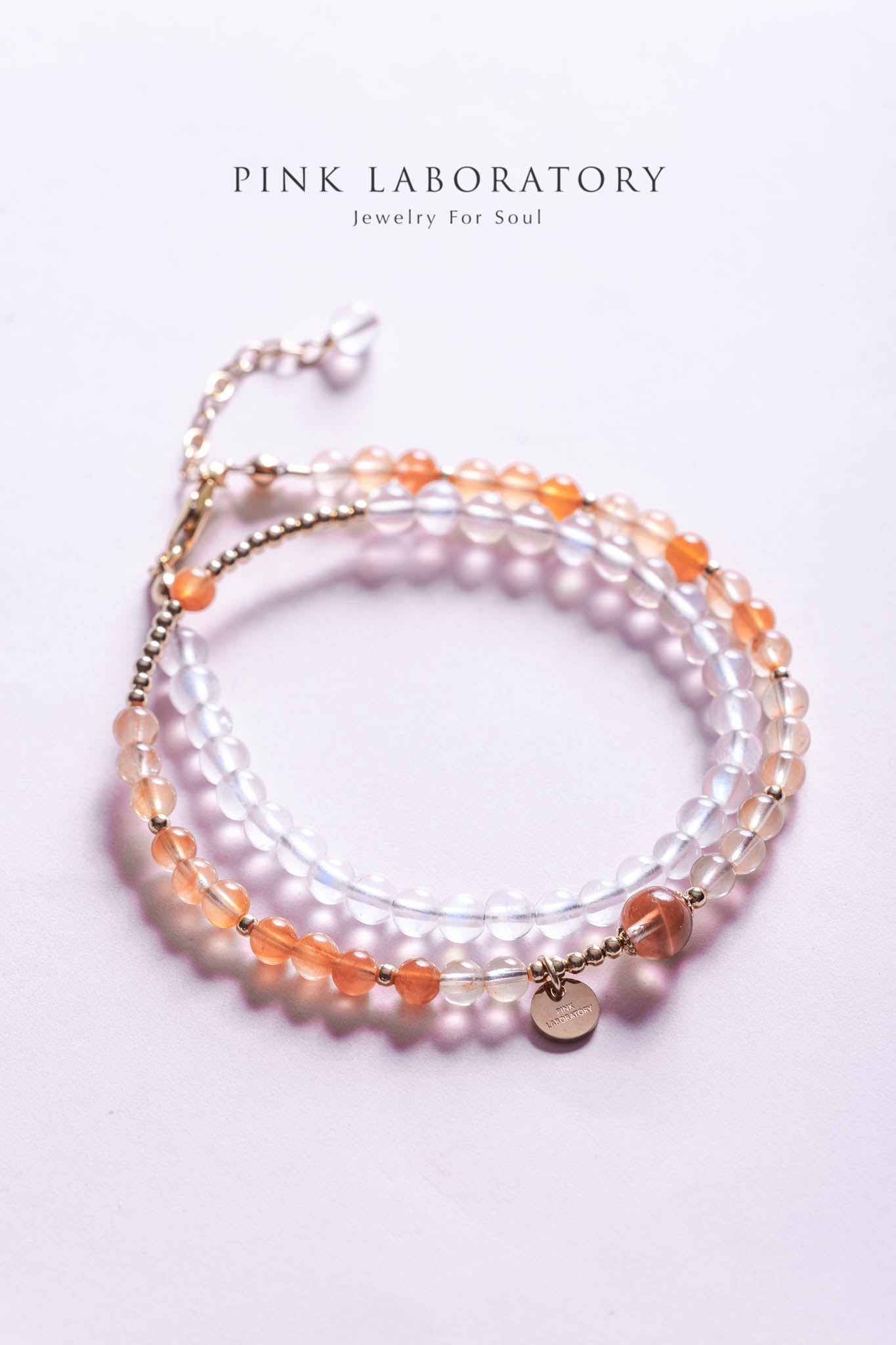 聚寶盆紅兔毛紅髮晶月亮石14KGF手鍊