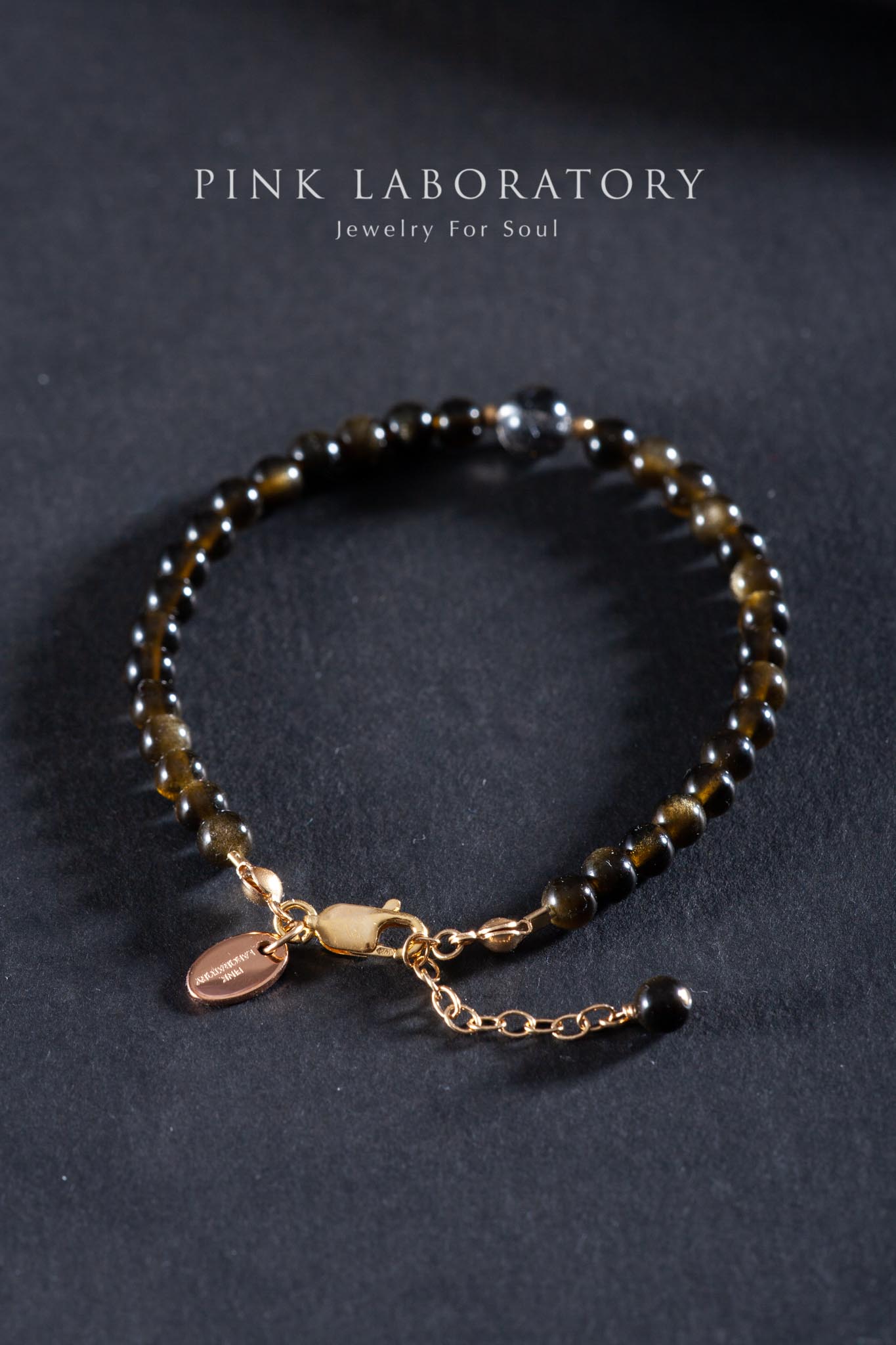 金沙黑曜石黑髮晶14KGF手鍊