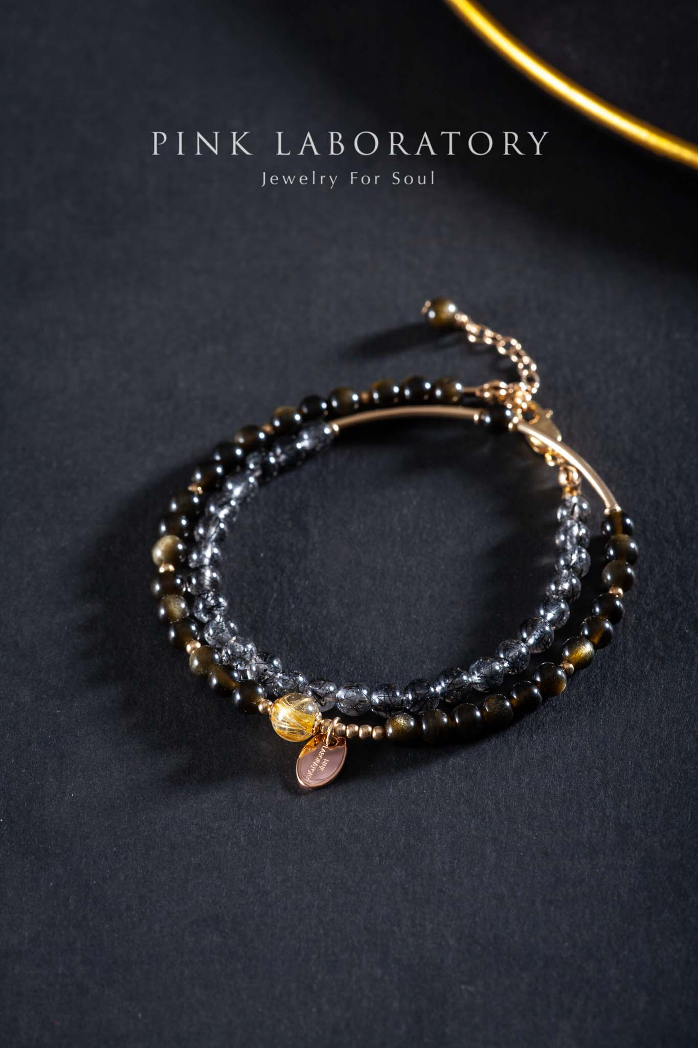 金沙黑曜石黑髮晶14KGF手鍊