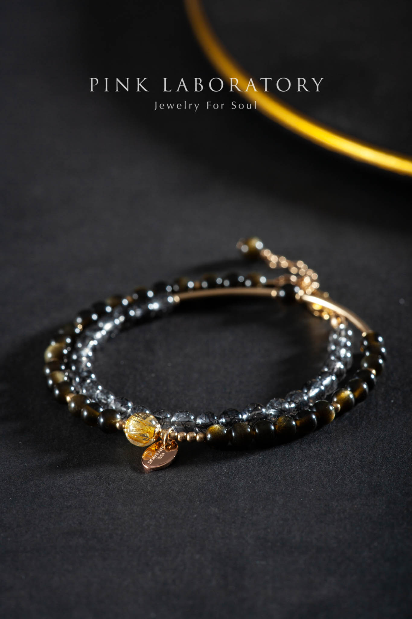 金沙黑曜石黑髮晶14KGF手鍊