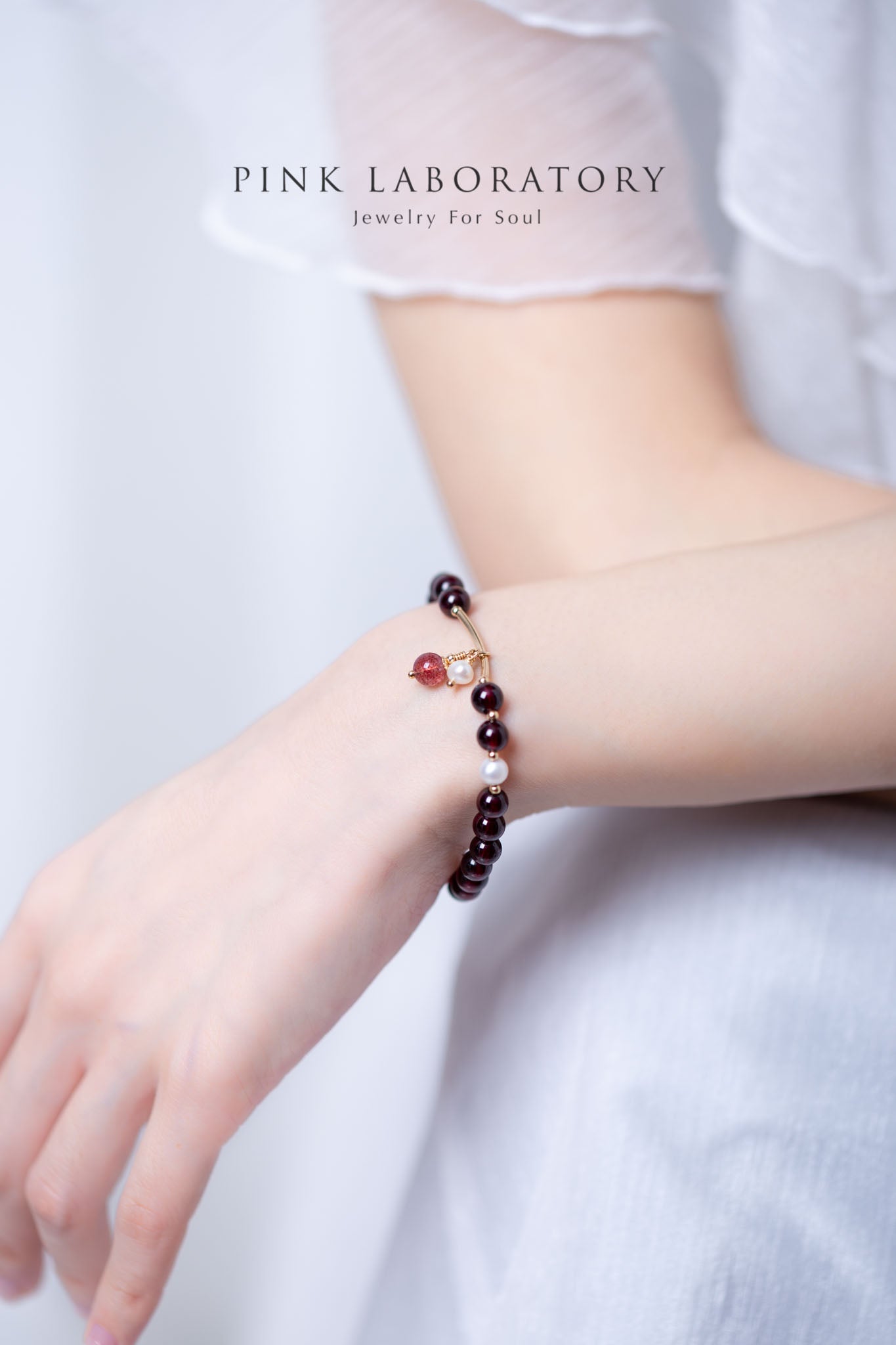 石榴石天然淡水珍珠14k包金手鍊