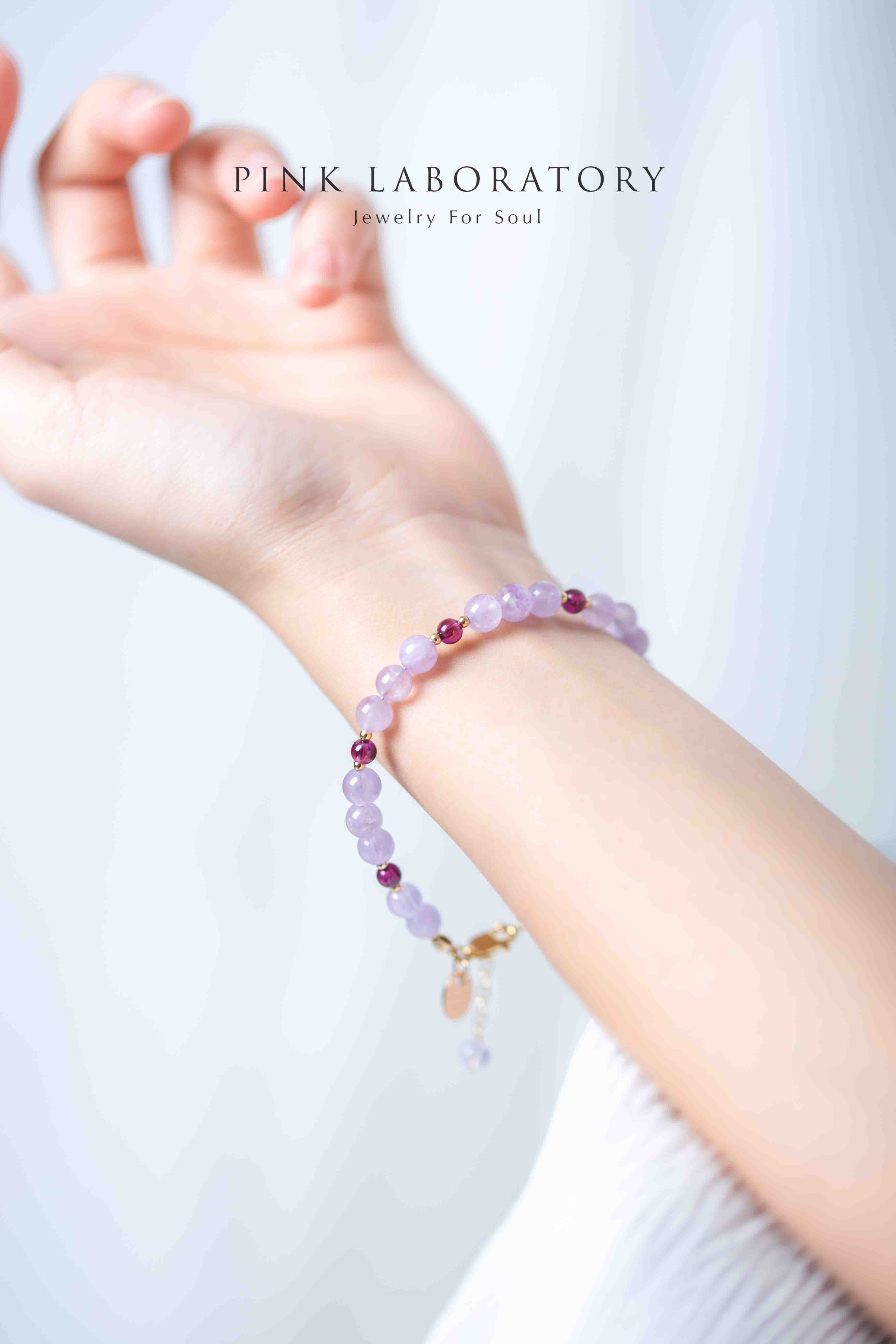 薰衣草紫水晶石榴石14k包金手鍊