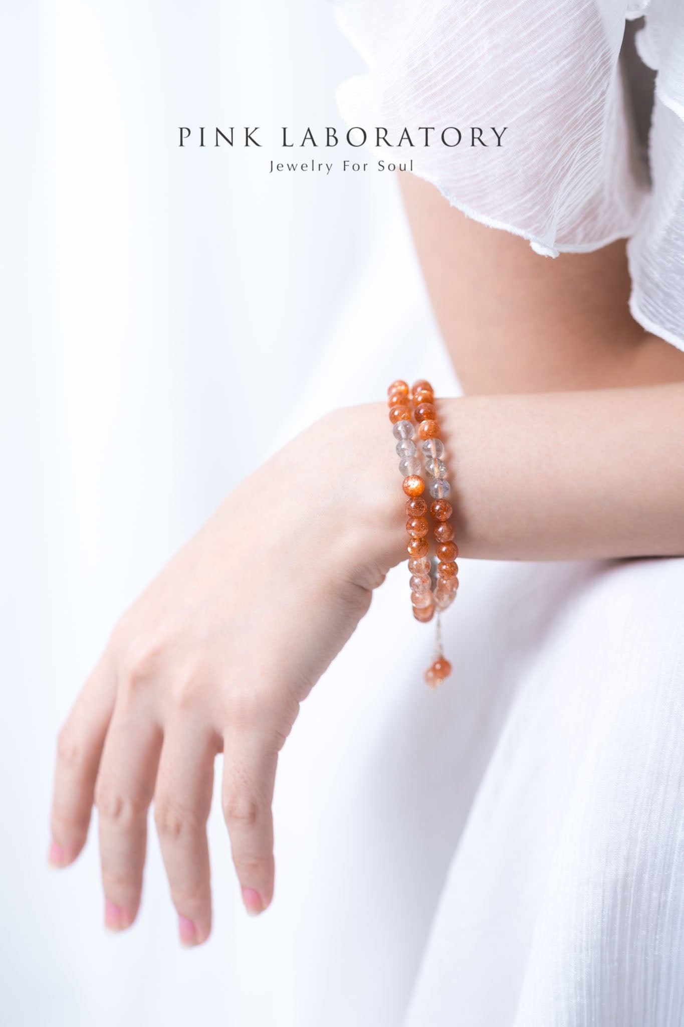 阿魯沙水晶雙圈吊墜14k包金手鍊 | 金太陽石